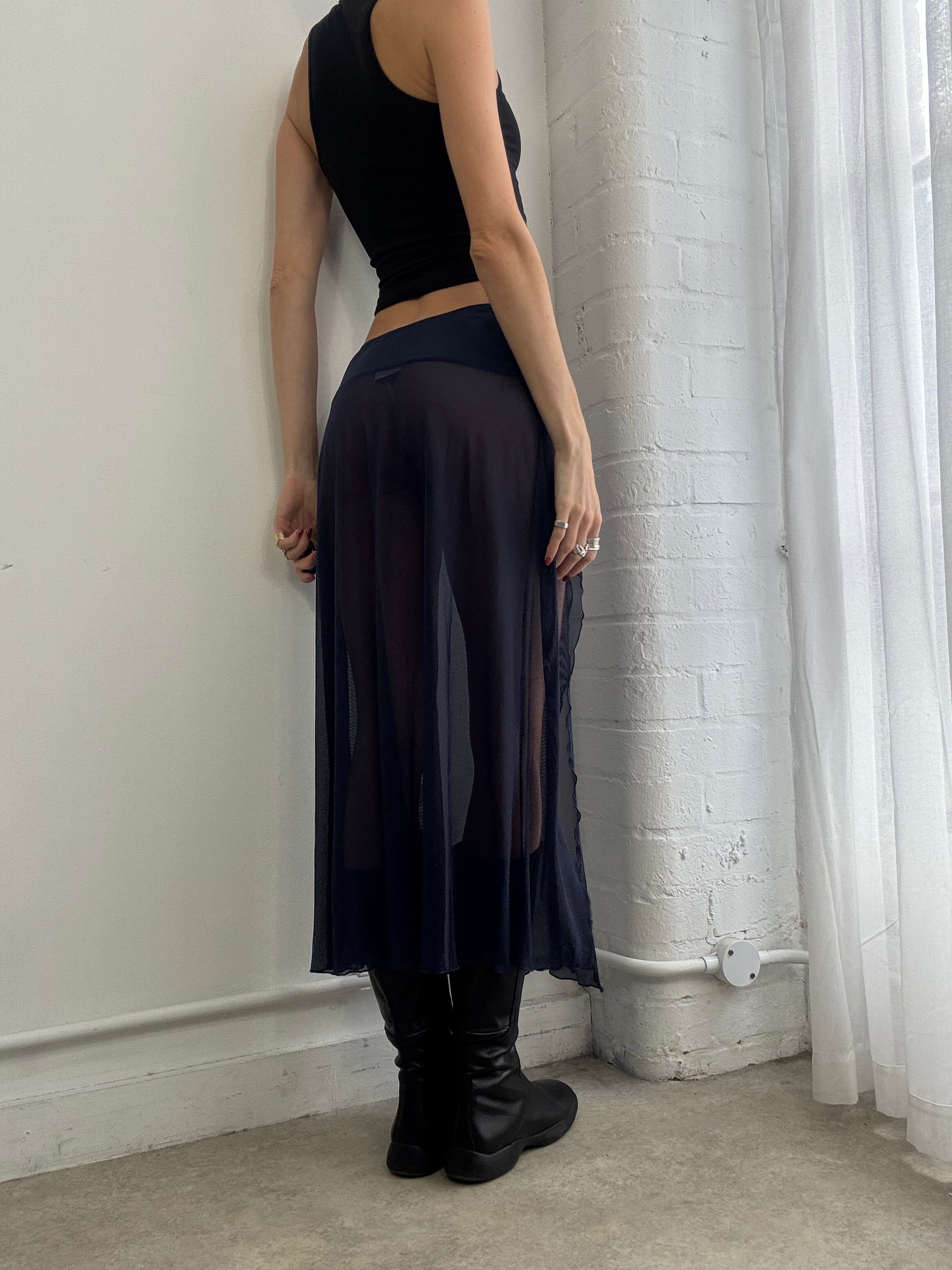 Vintage Y2K sheer navy mesh maxi skirt