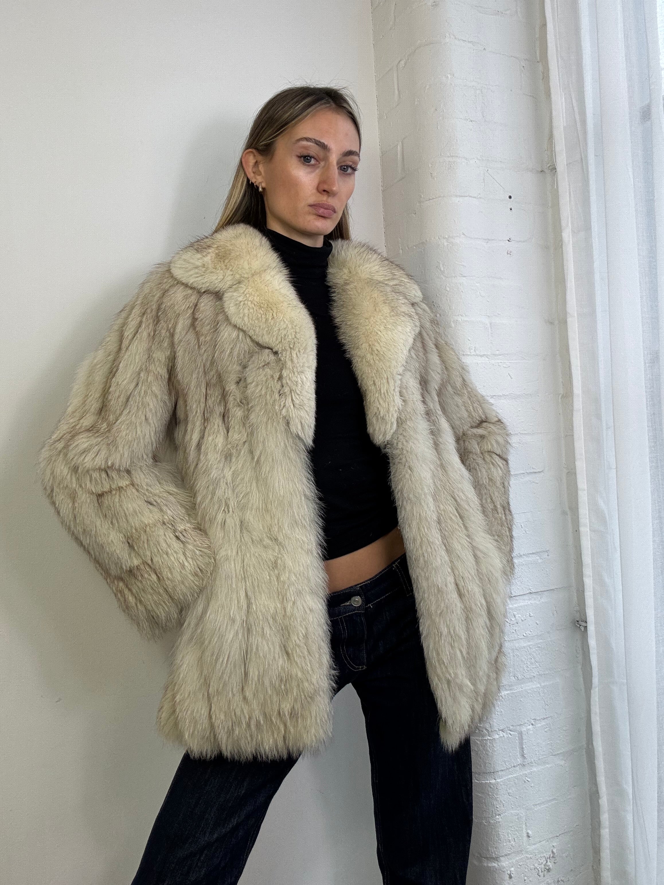 Vintage 90s white fox fur coat