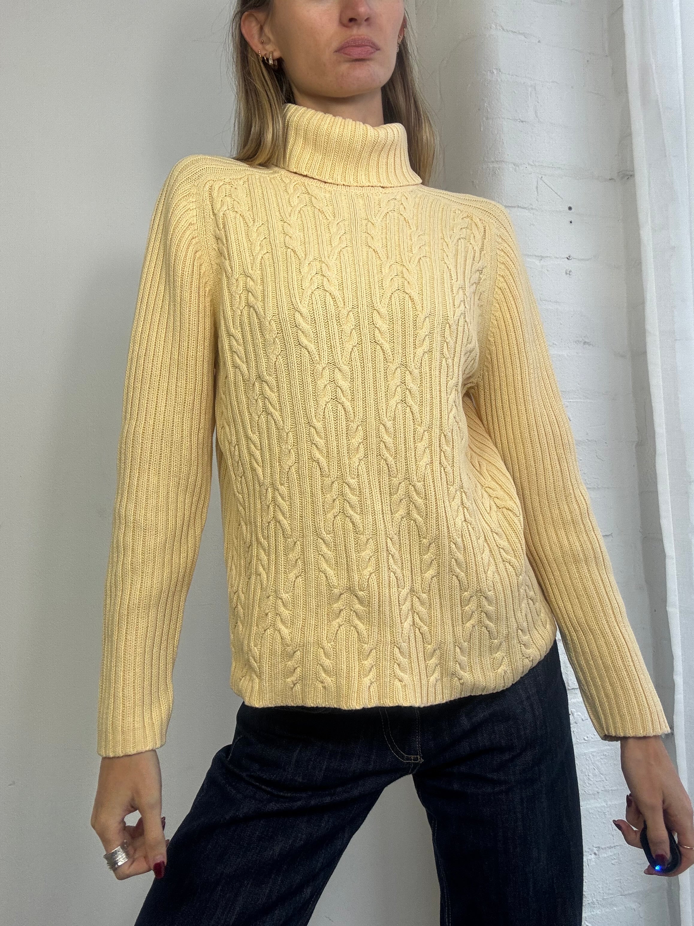 Vintage butter yellow cable knit jumper