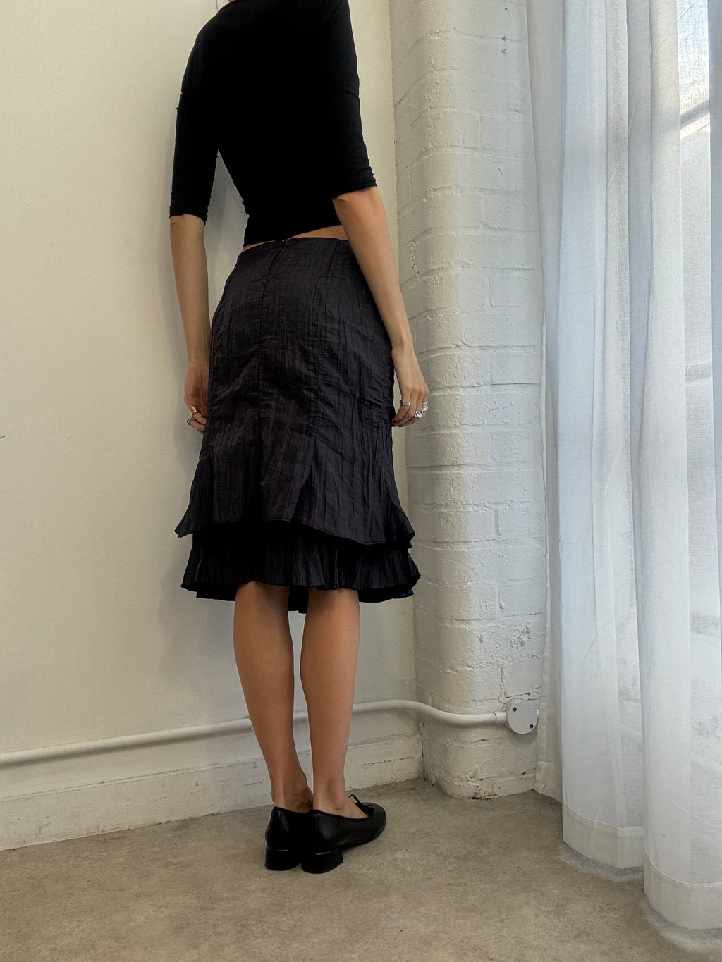 Vintage 90s pleated midi skirt navy