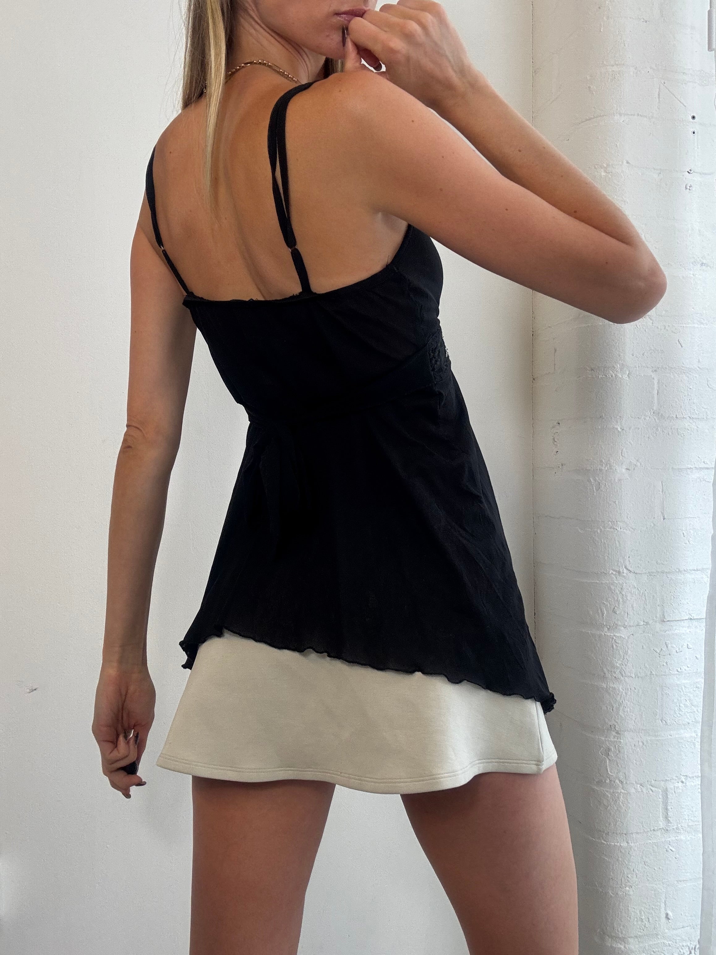 Vintage Y2K black embellished babydoll cami top - Size XS-M
