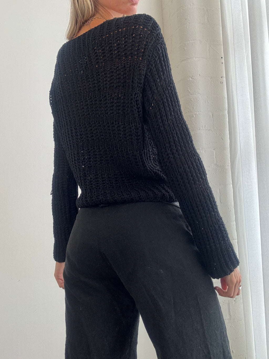 Vintage Y2K Black Chunky Knit Tie Front Cardigan - Size M