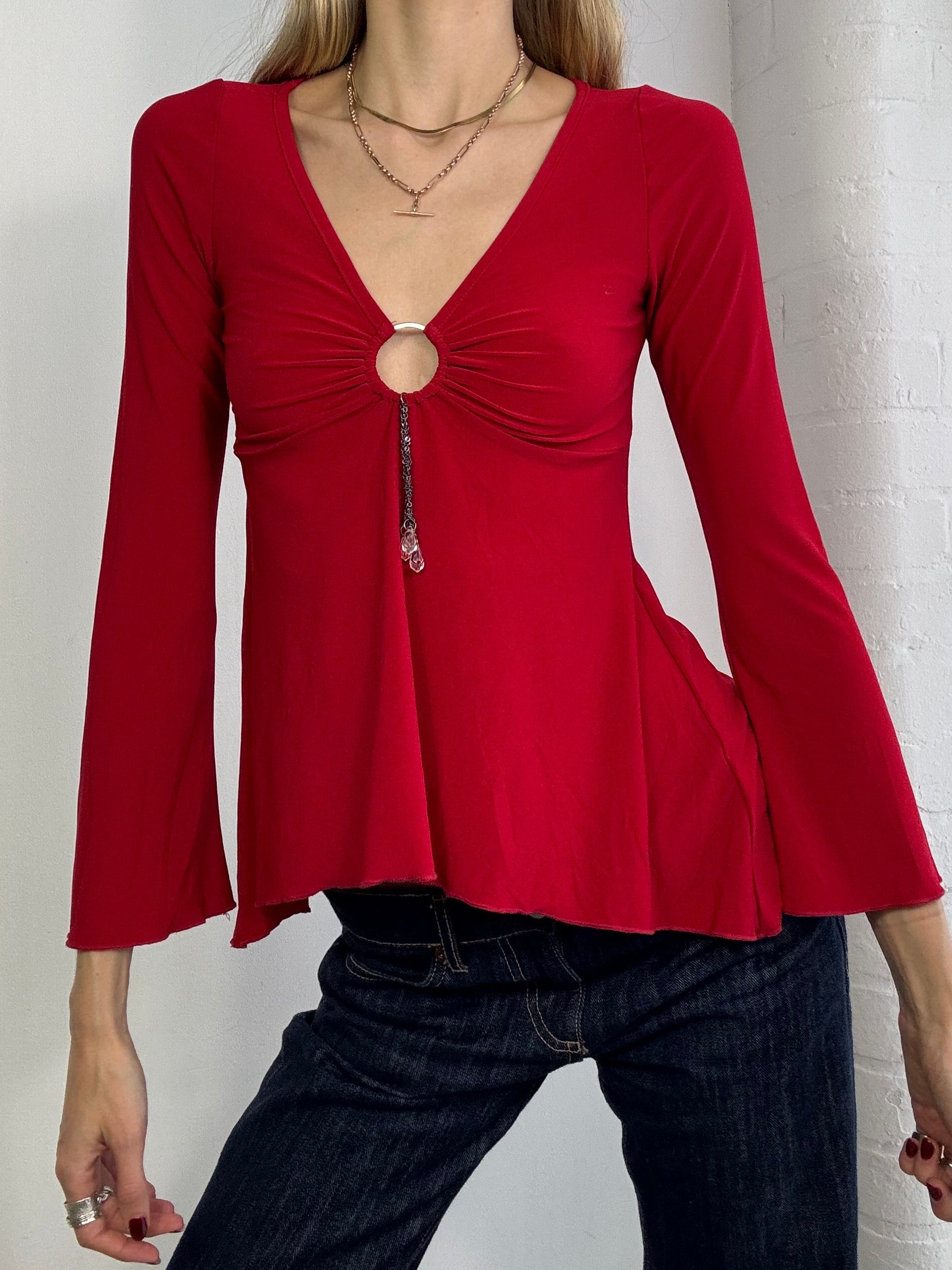 Vintage Y2K o-ring asymmetric long sleeve top