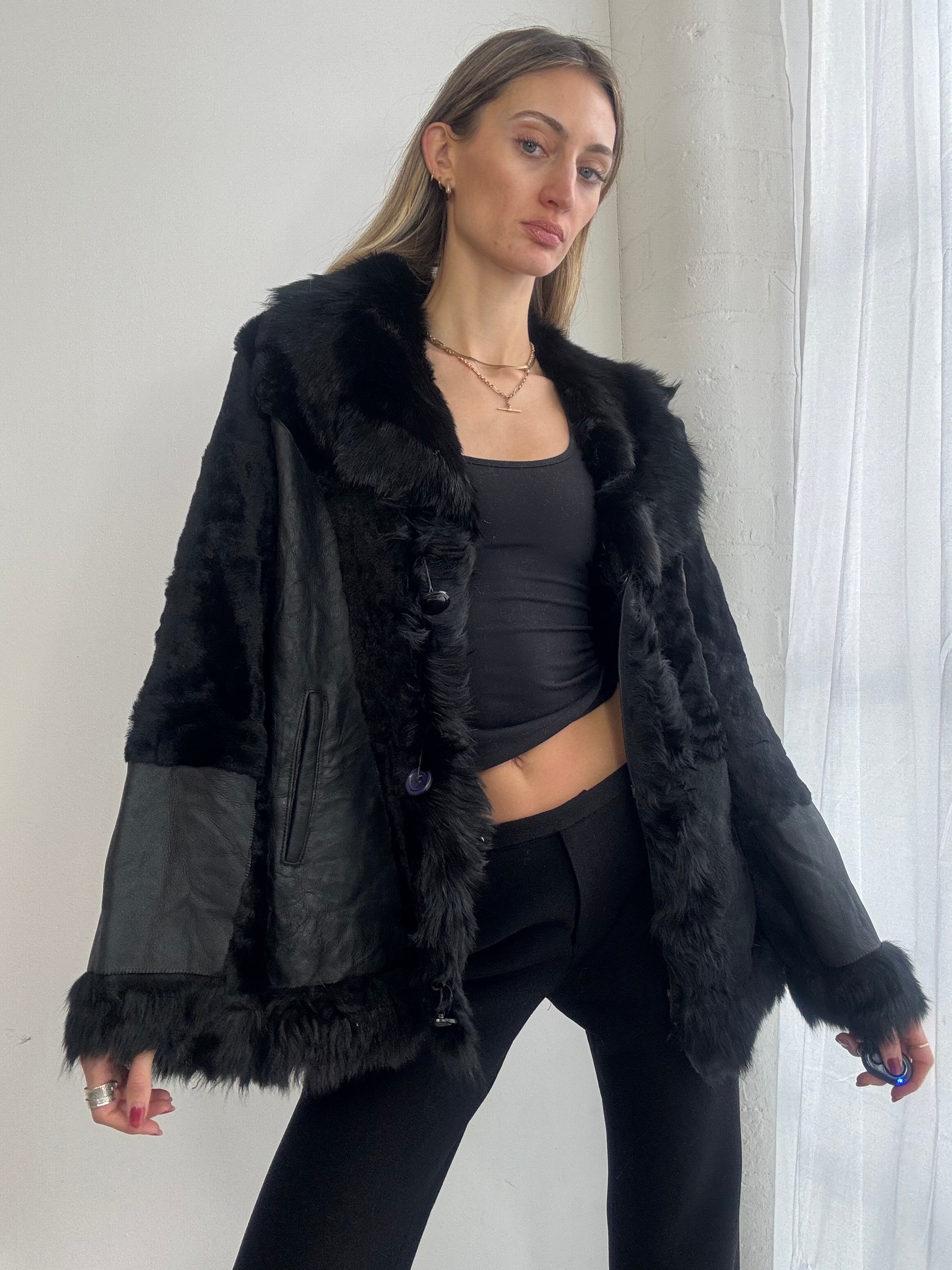 Vintage 90s shearling & leather coat