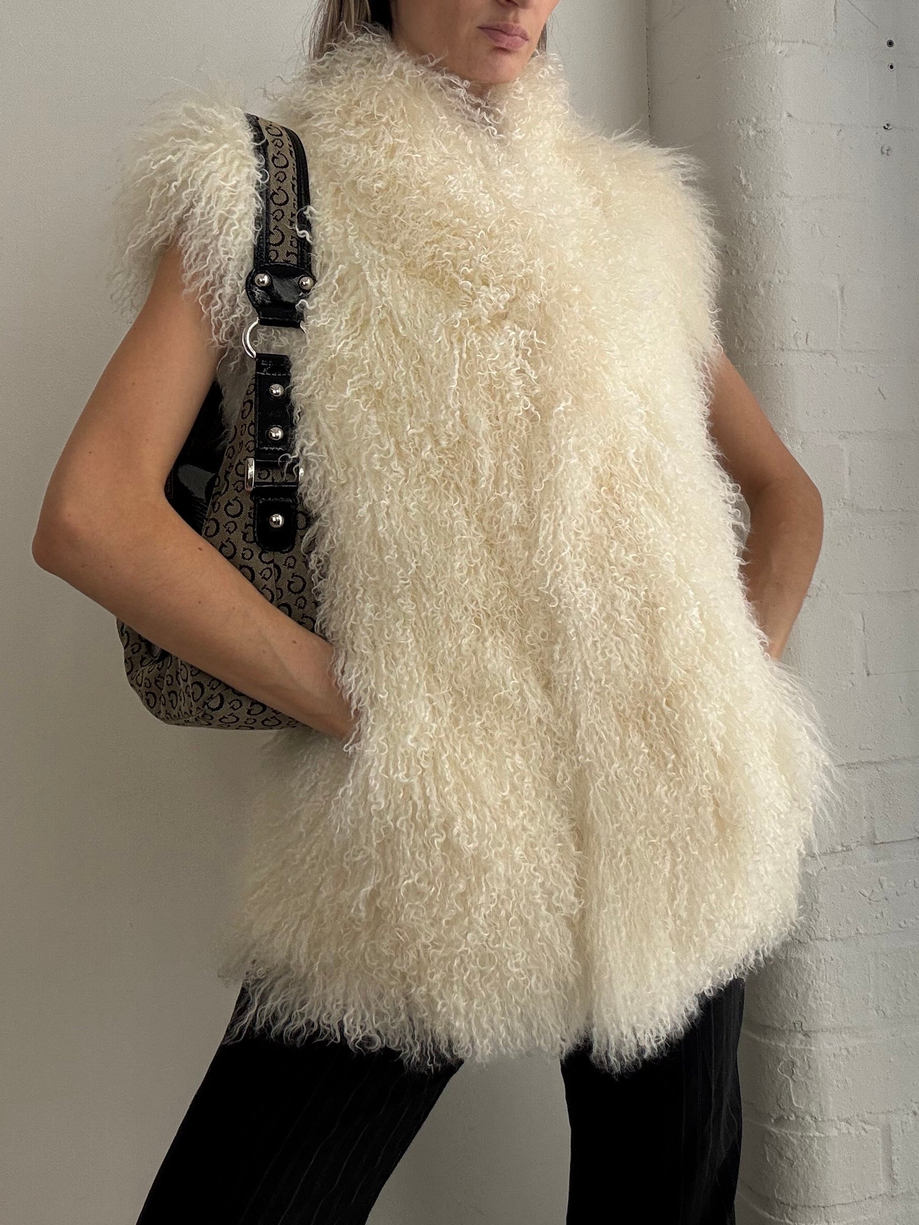 Vintage Y2K Mongolian fur gilet