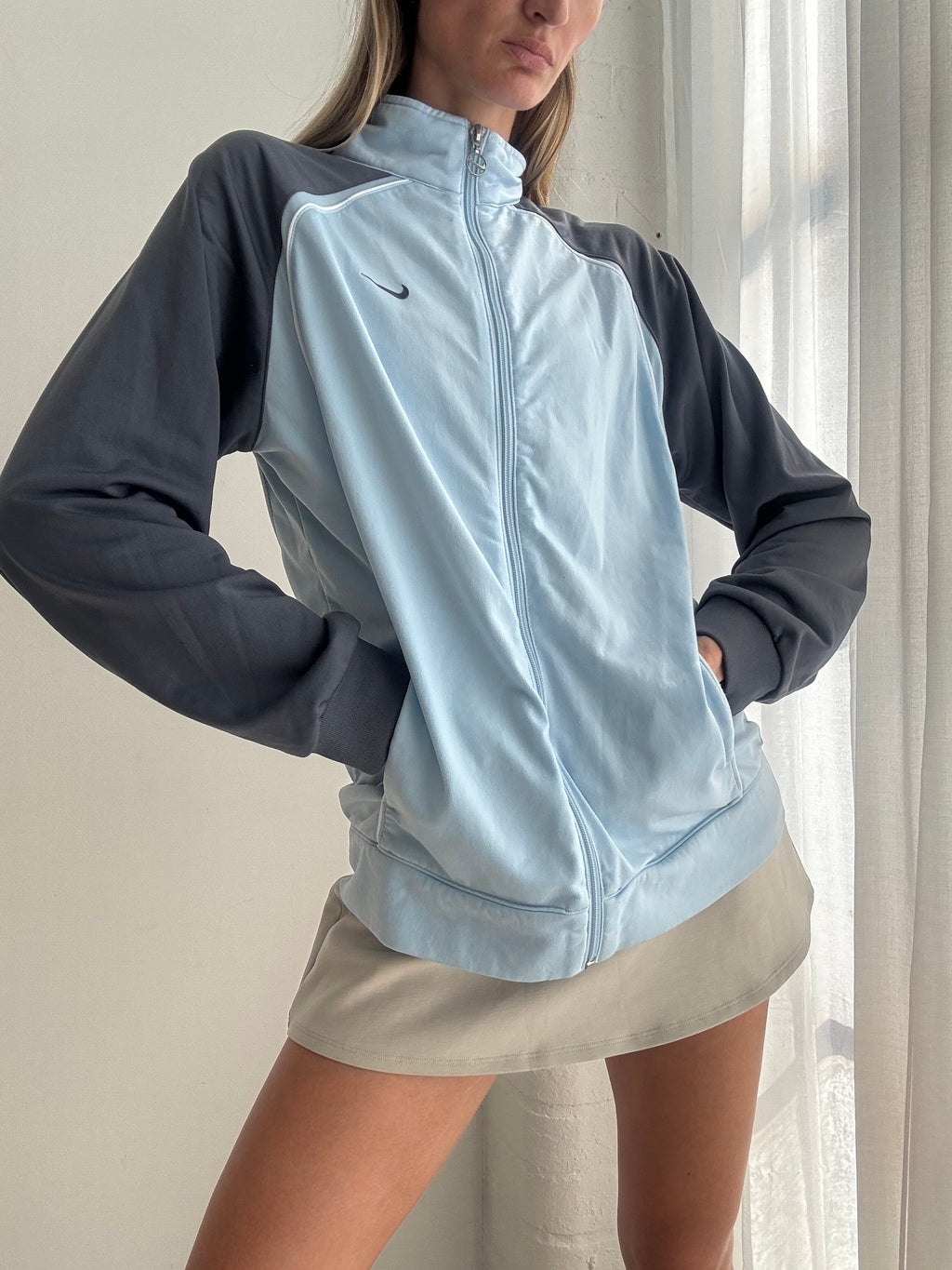 Vintage Y2K Nike Baby Blue Track Jacket - Size L