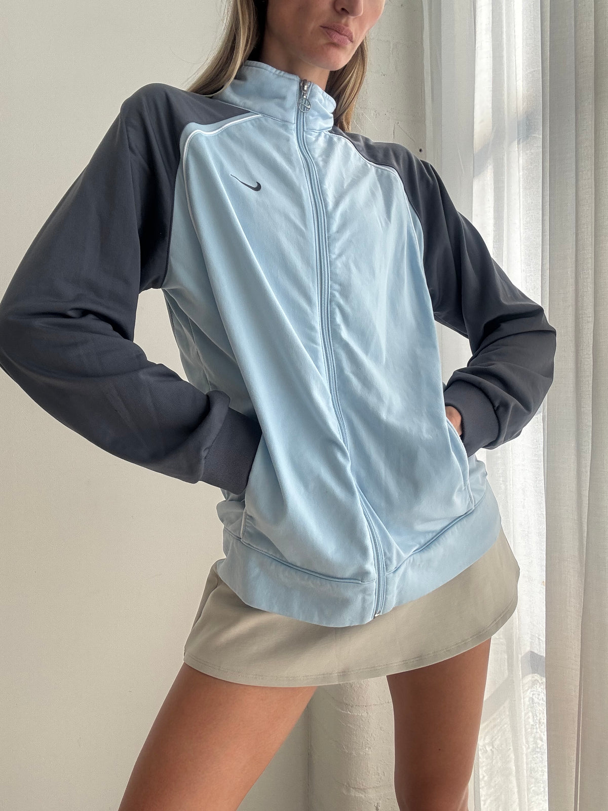 Vintage Y2K Nike Baby Blue Track Jacket - Size L