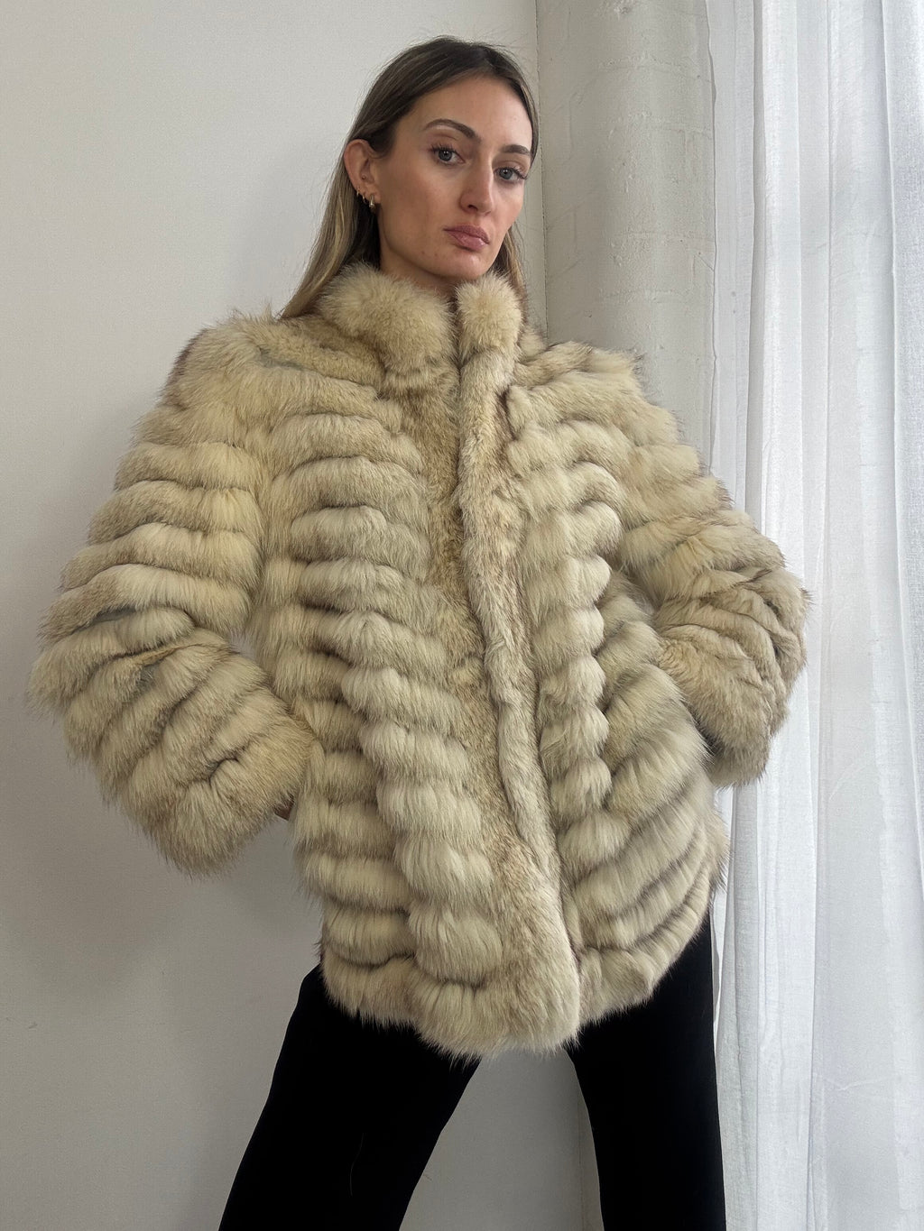 Vintage 90s cream fox fur coat