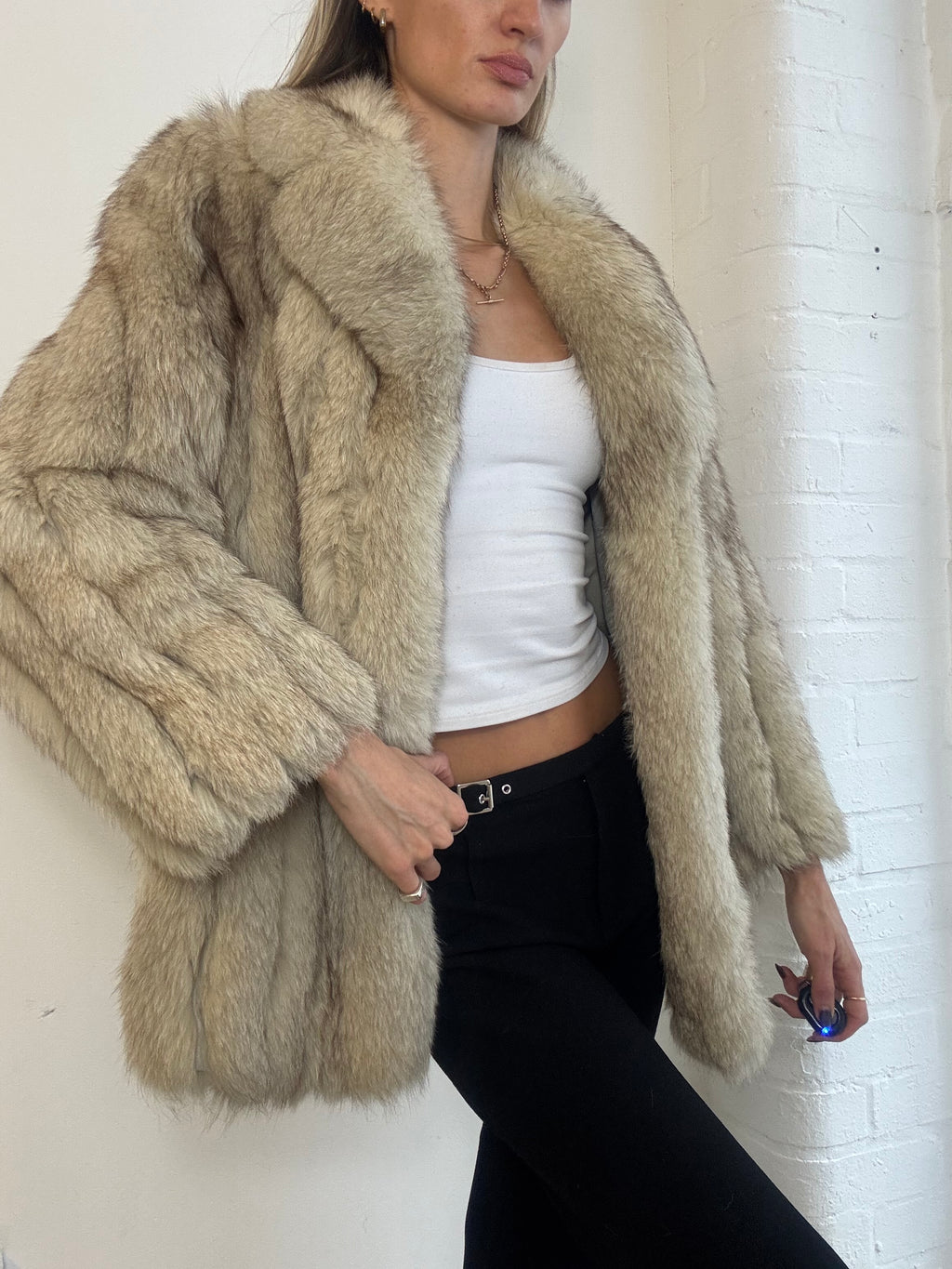 Vintage Cream Fox Fur Coat - Size XS