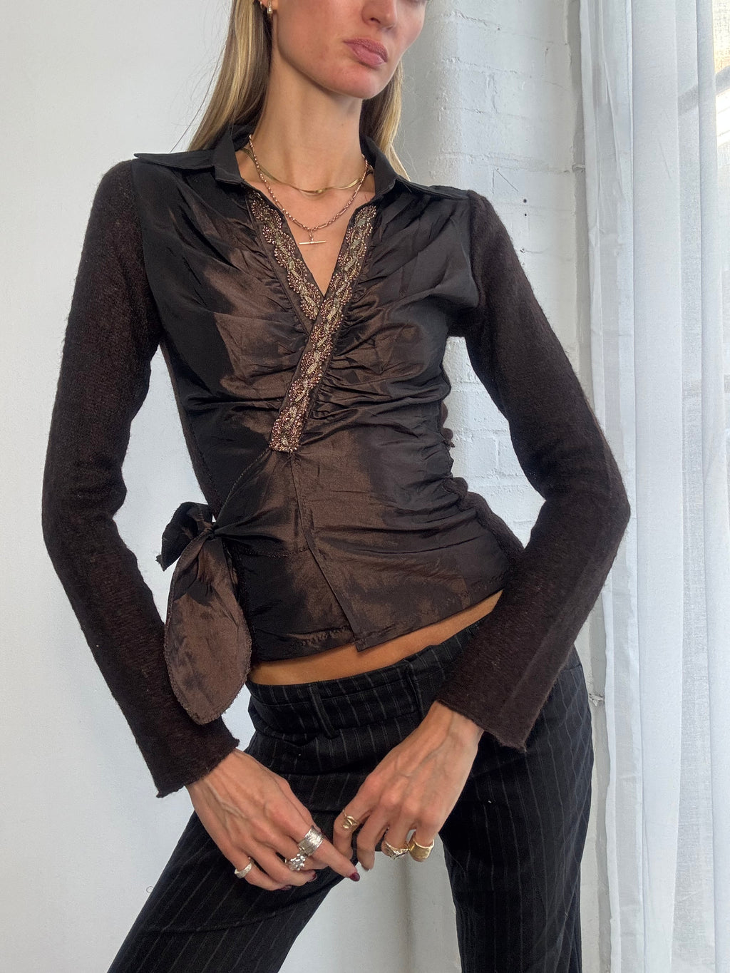 Vintage 90s brown wrap top