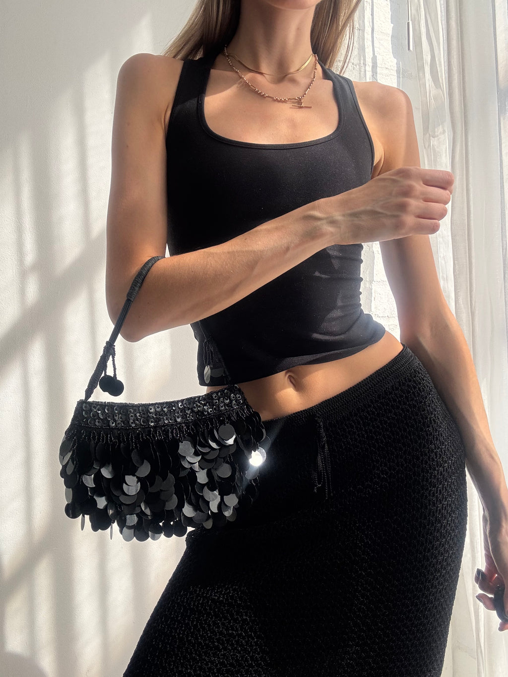 Vintage Y2K black sequin mini shoulder bag