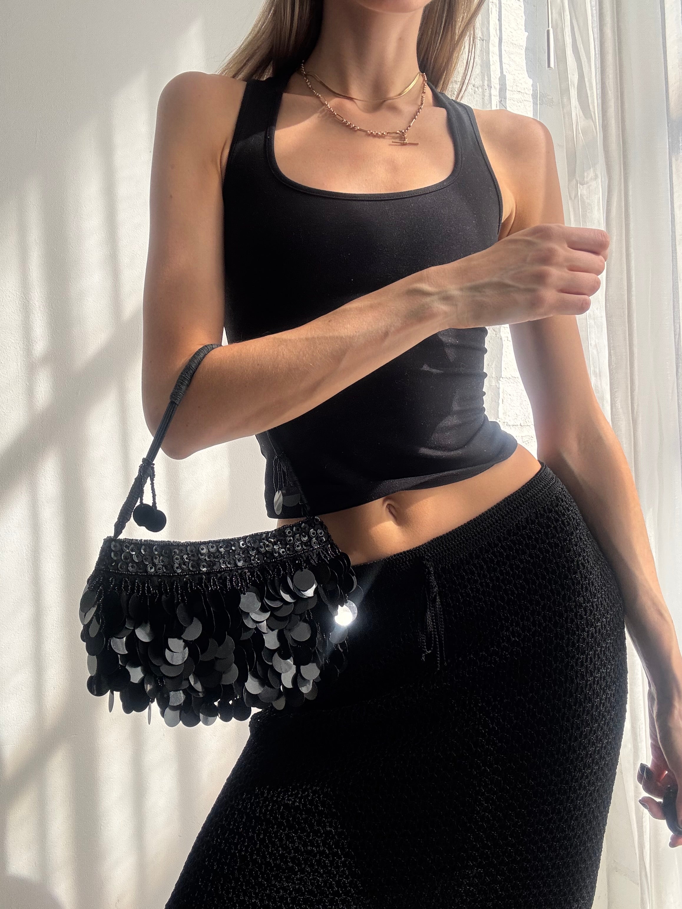 Vintage Y2K black sequin mini shoulder bag