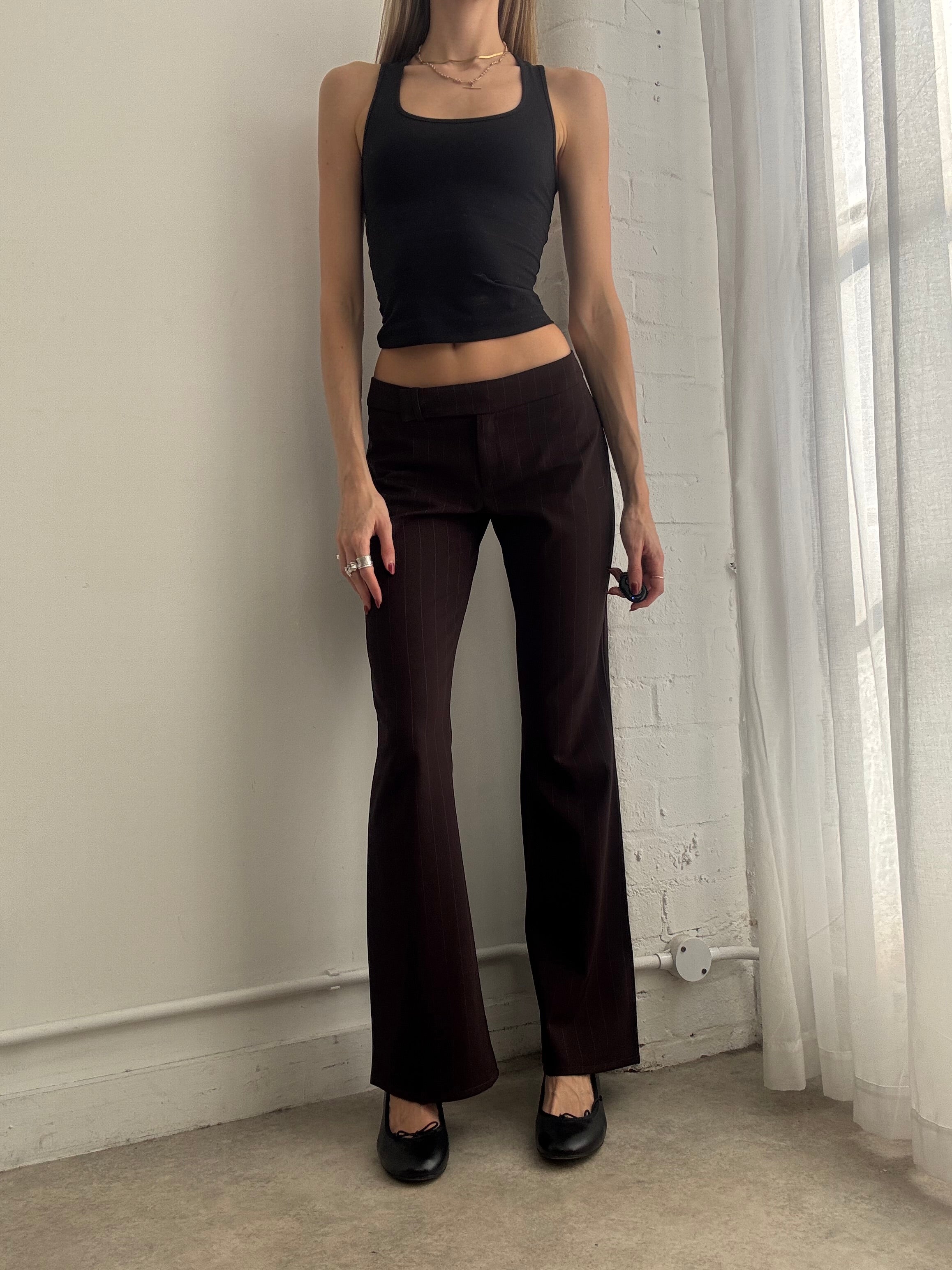 Vintage Y2K dark brown pinstripe low rise trousers