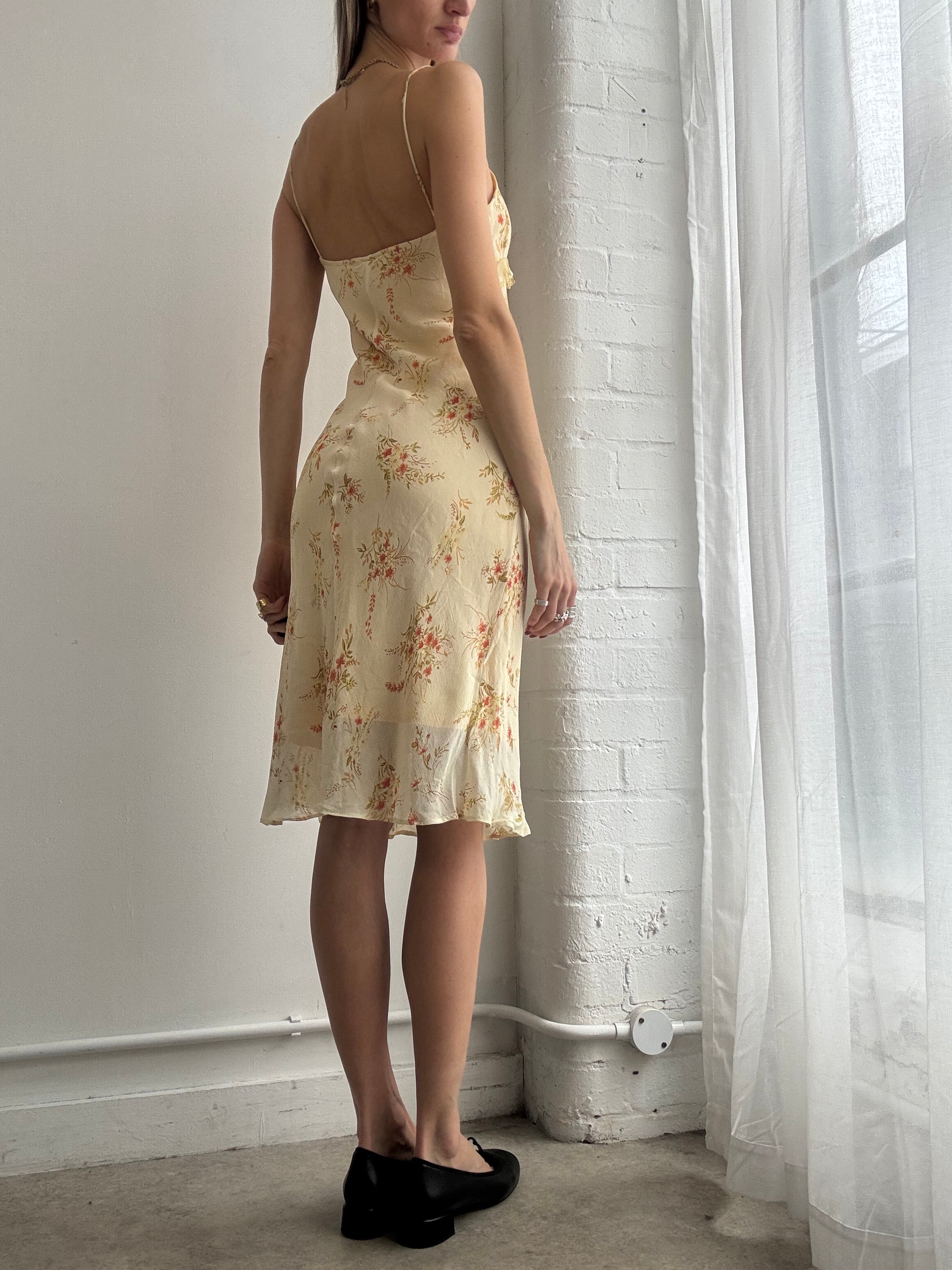 Vintage Y2K yellow floral midi slip dress