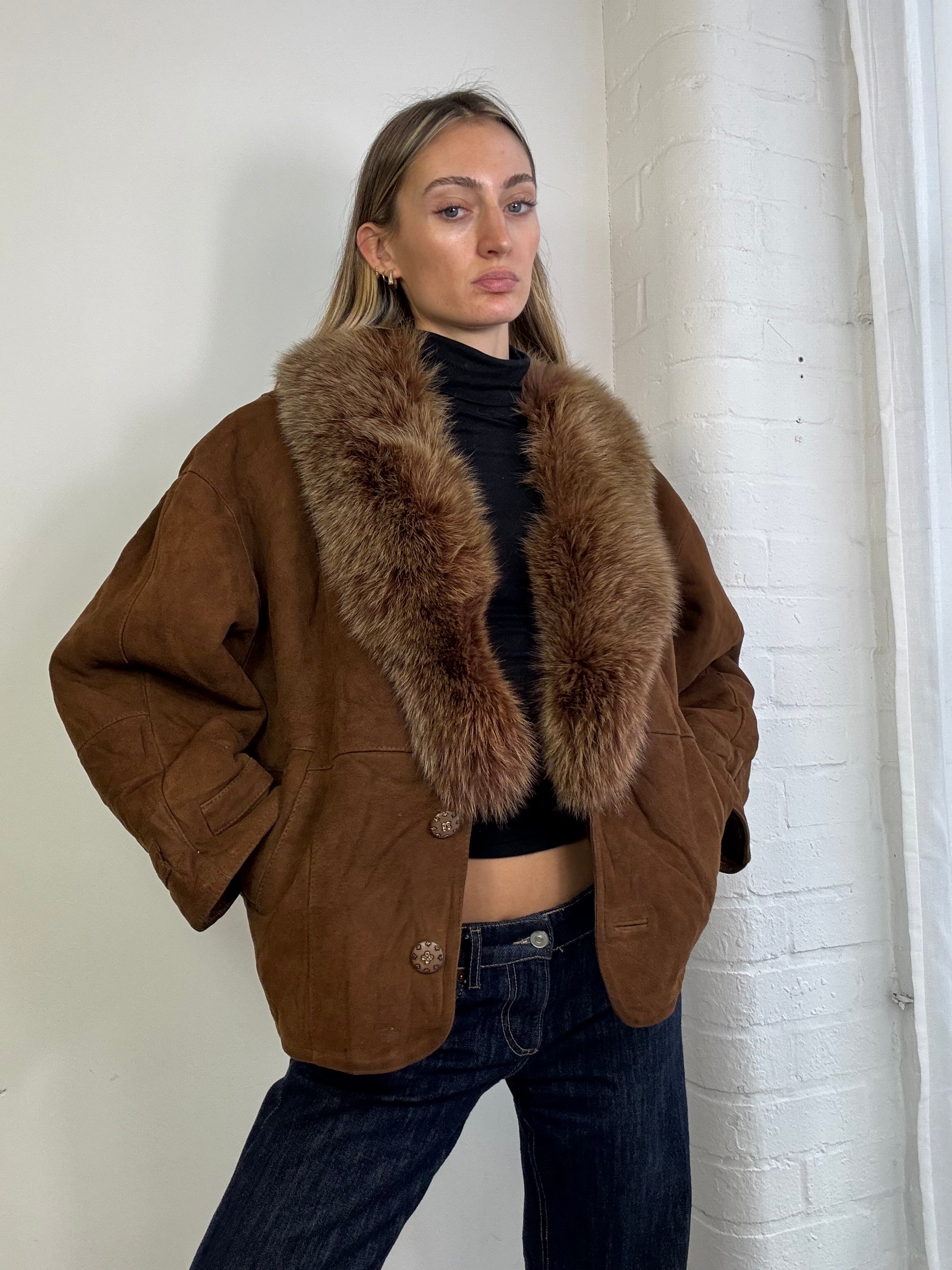 Vintage 90s sheepskin coat brown