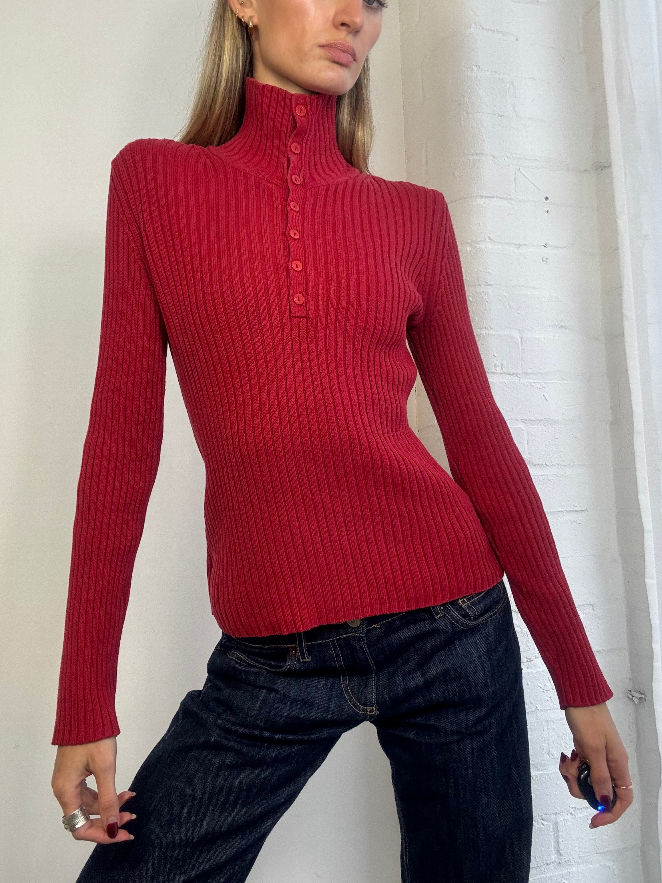 Vintage Y2K red ribbed jumper