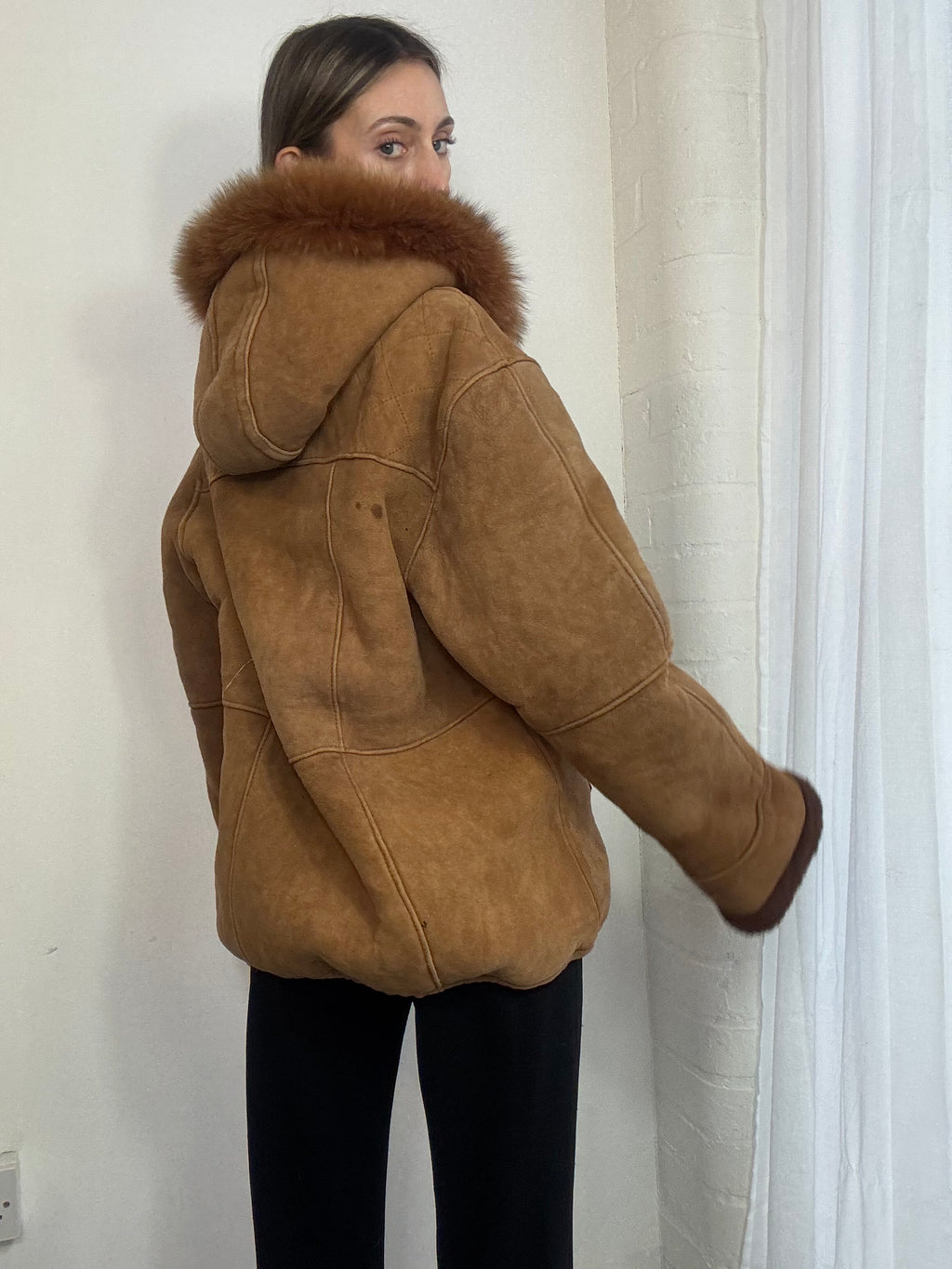 Vintage 90s brown suede hooded coat