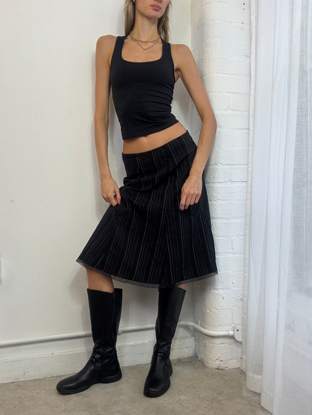 Vintage Y2K black pinstripe midi skirt