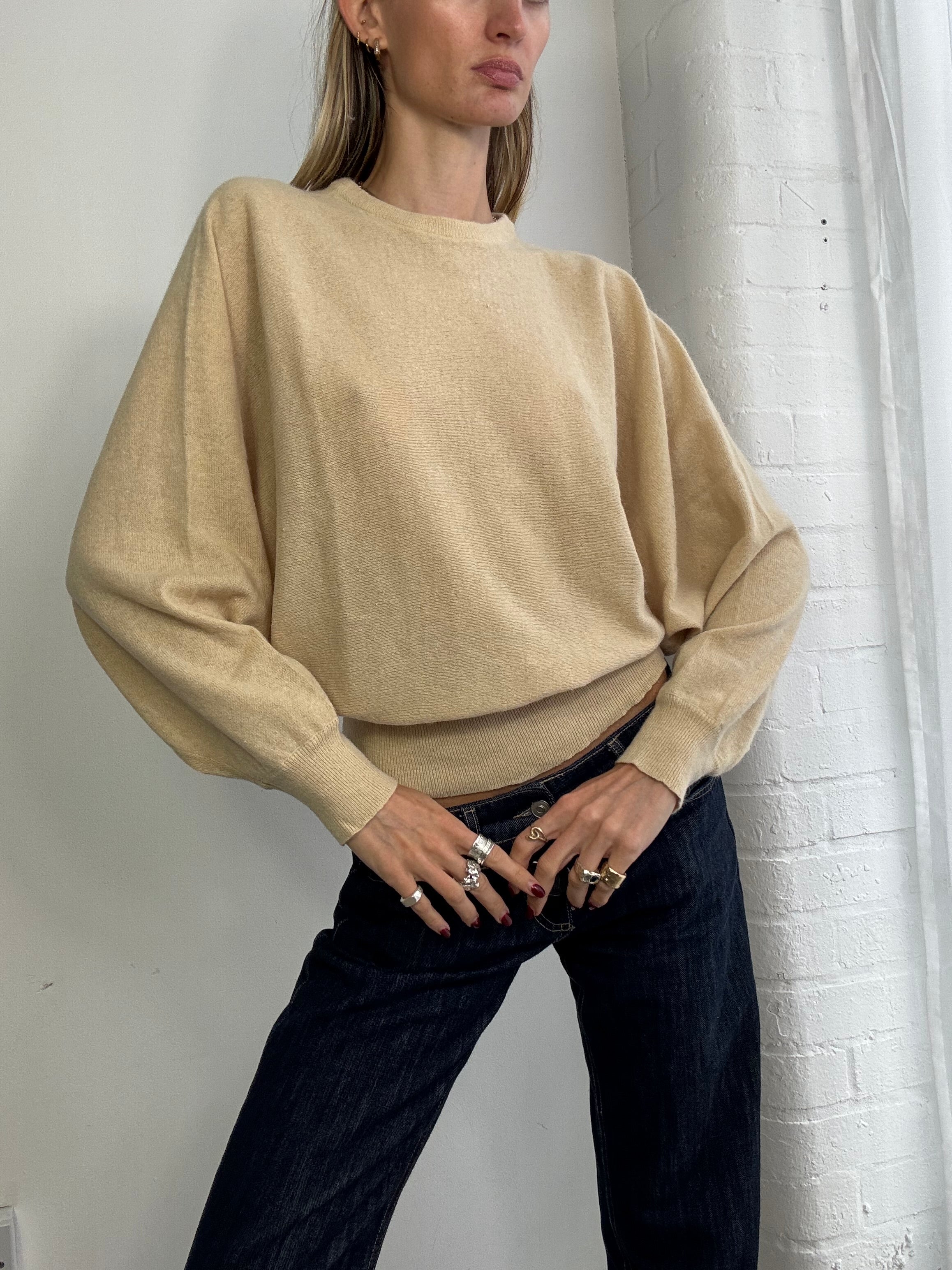 Vintage angora wool batwing jumper cream