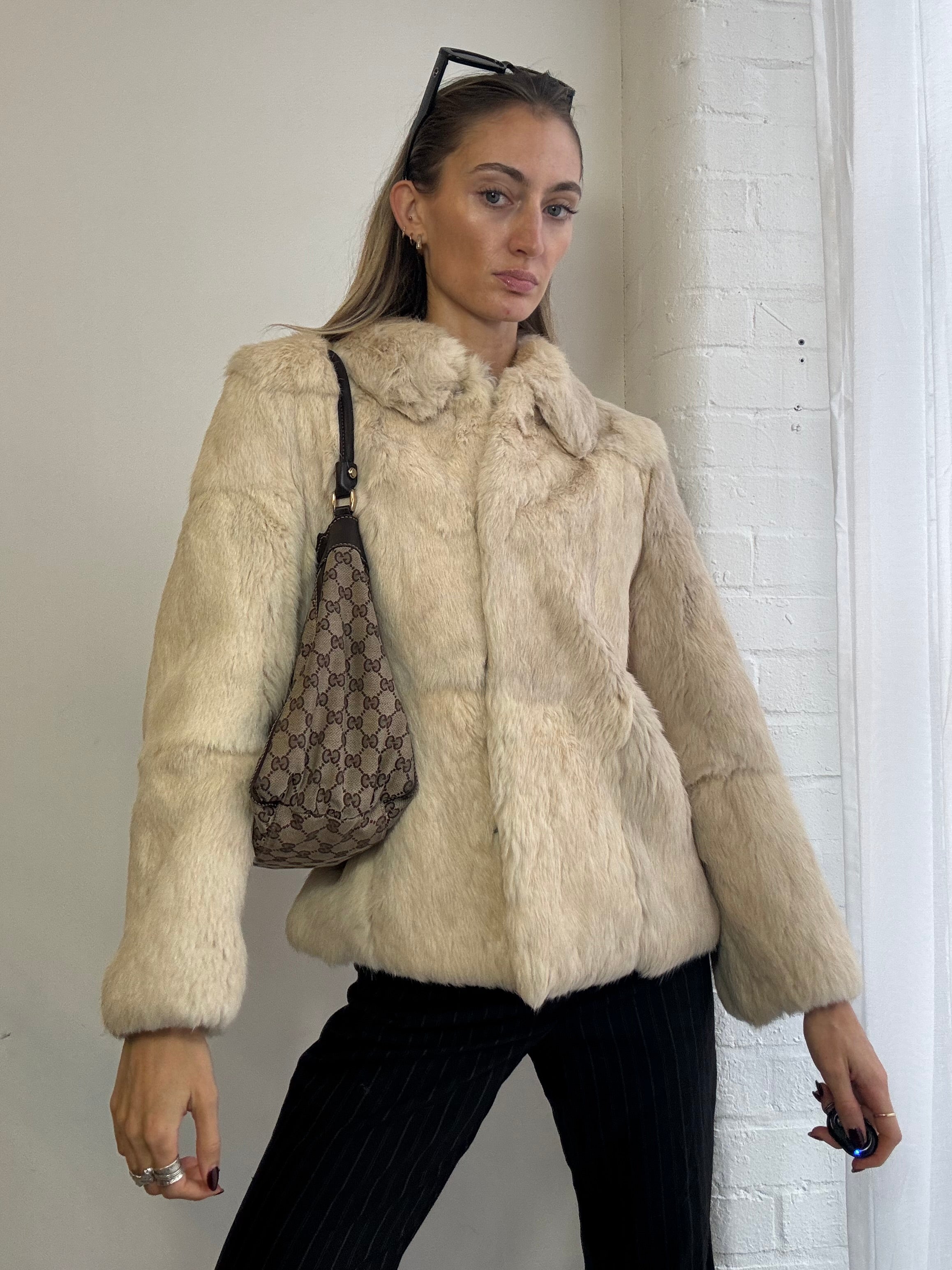 Vintage cream rabbit fur jacket