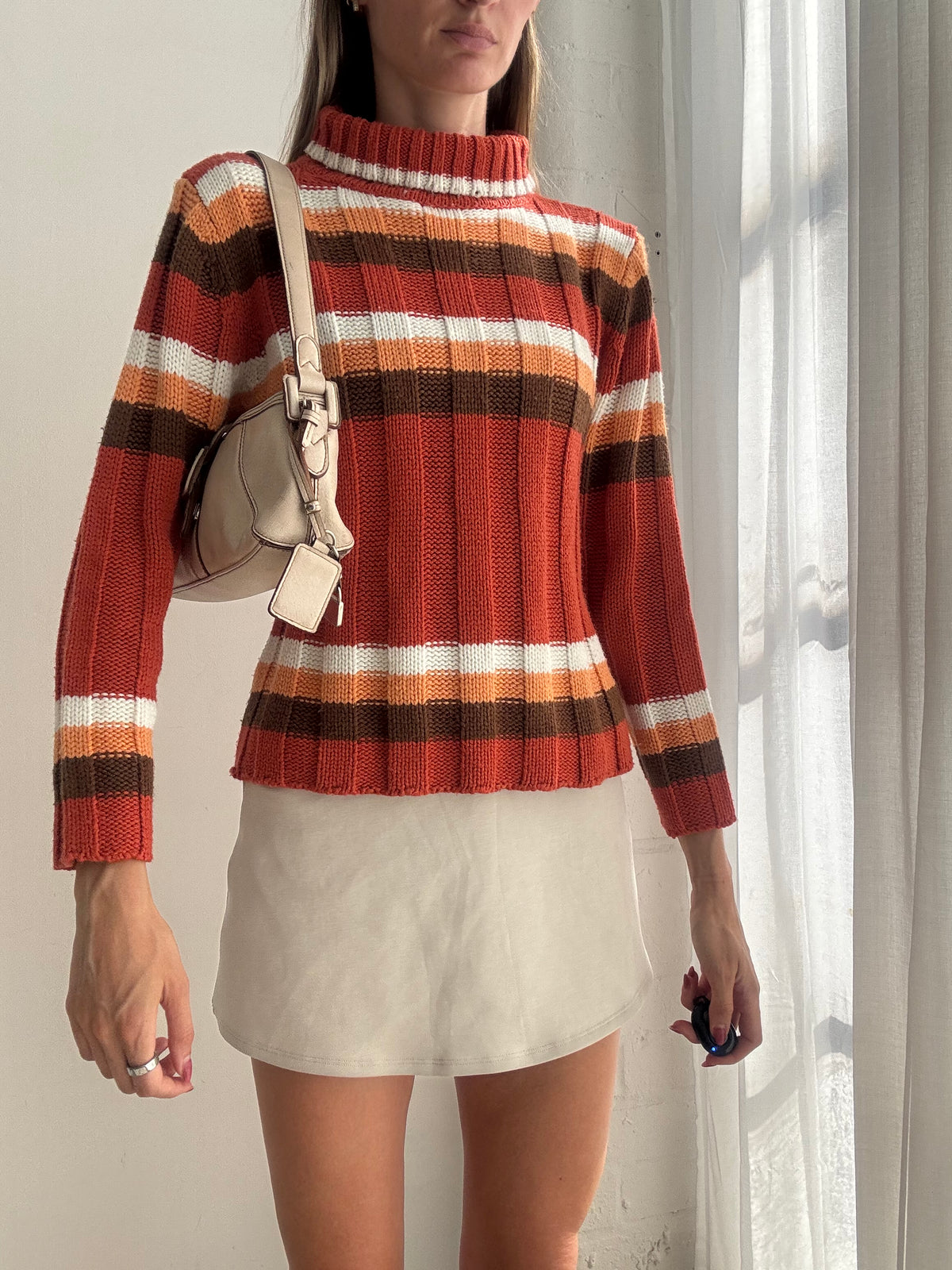 Vintage Y2K Rust Orange Striped Knit Jumper - Size S