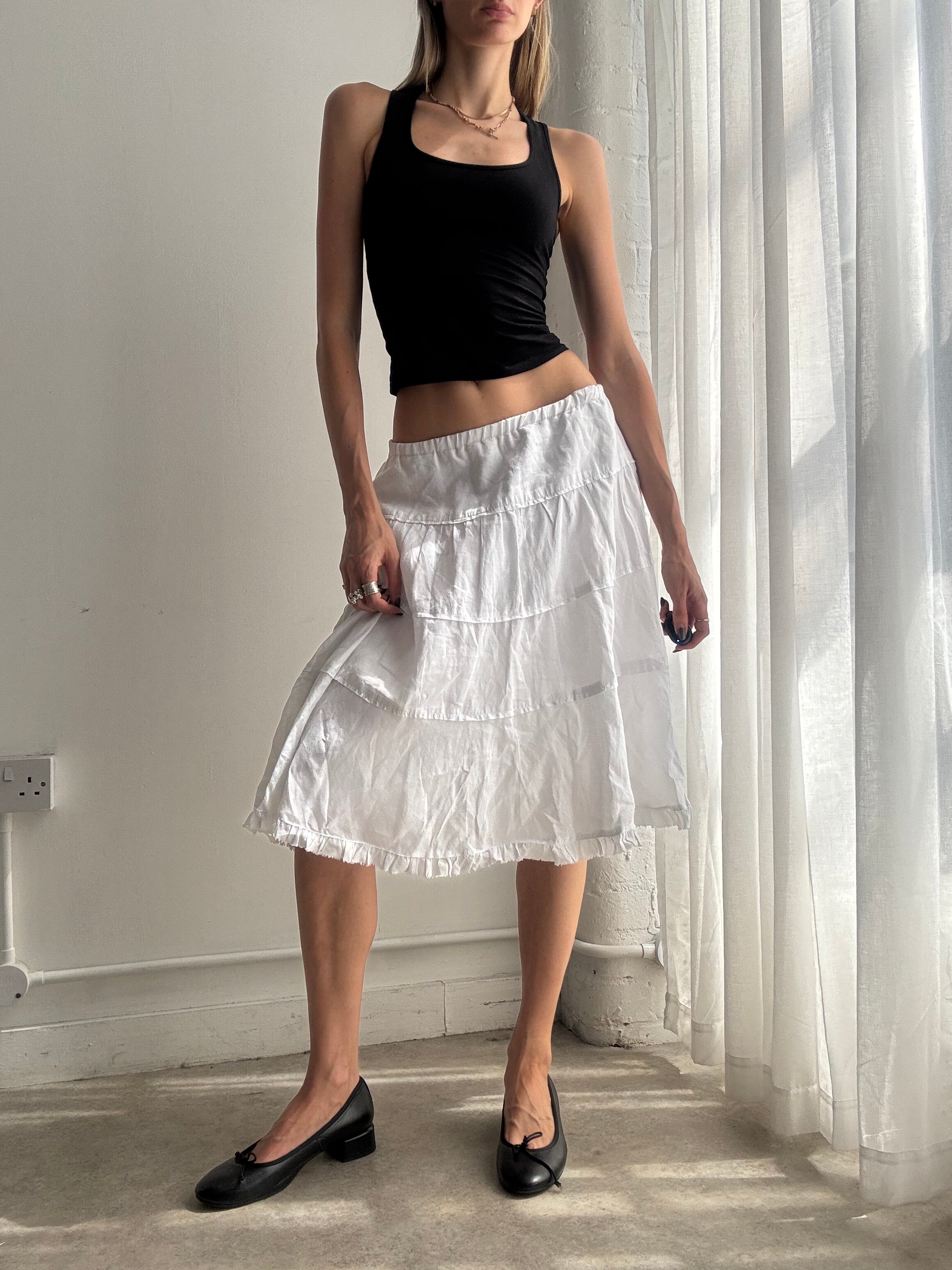 Vintage Calvin Klein white tiered peasant midi skirt - size XS/S