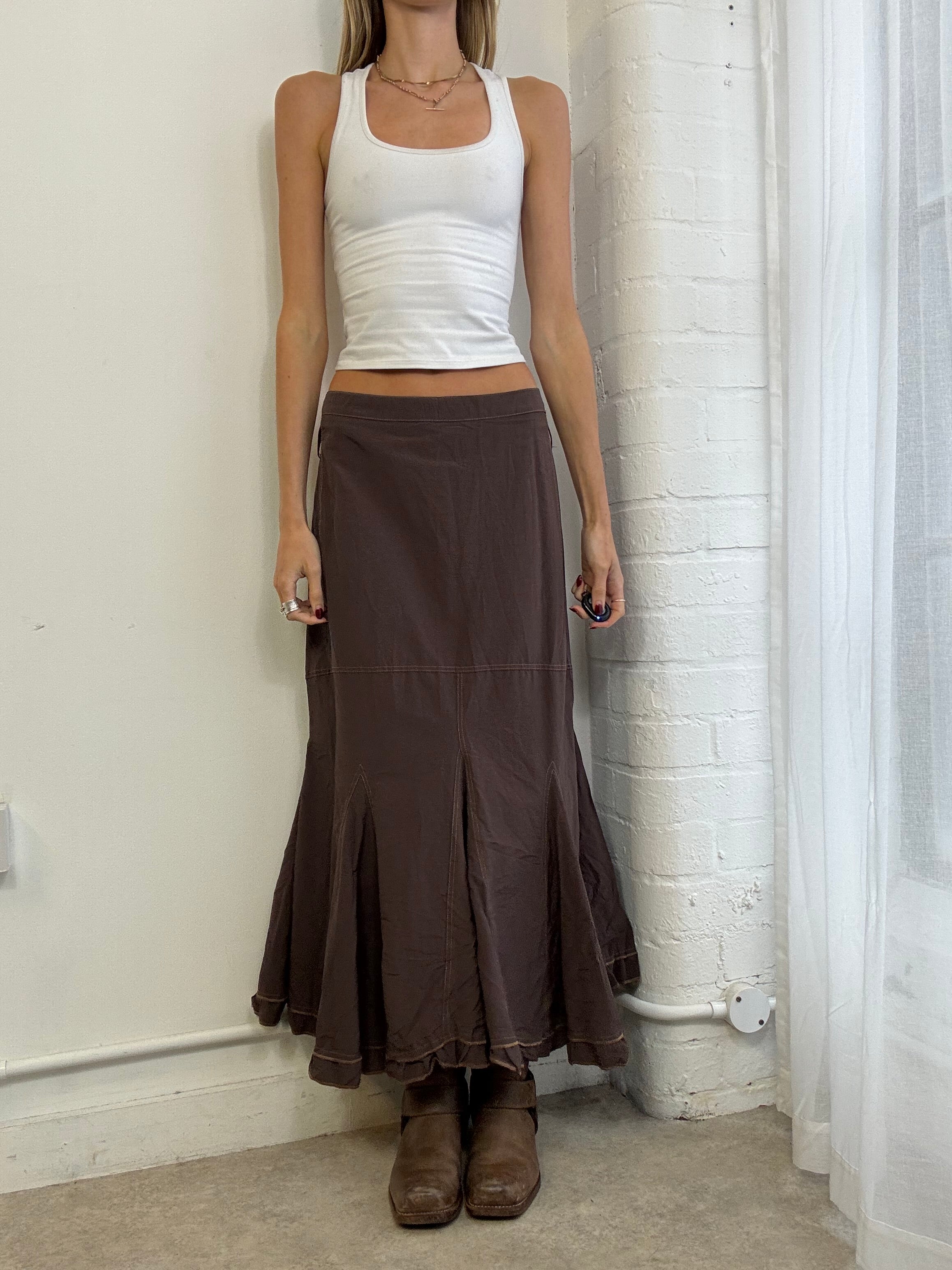 Vintage Y2K brown nylon maxi skirt