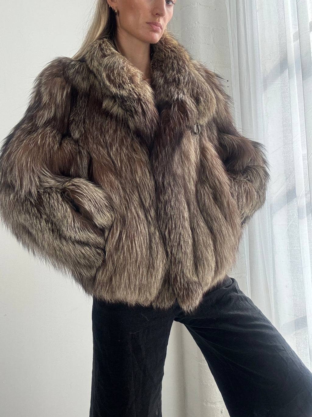 Vintage 90s Brown Fox Fur coat - Size S