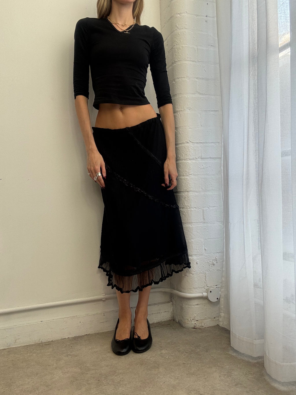Vintage Y2K black lace midi skirt