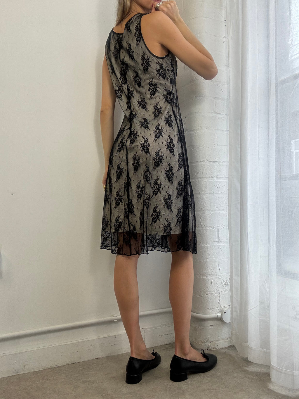 Vintage 90s Black Lace Midi Dress