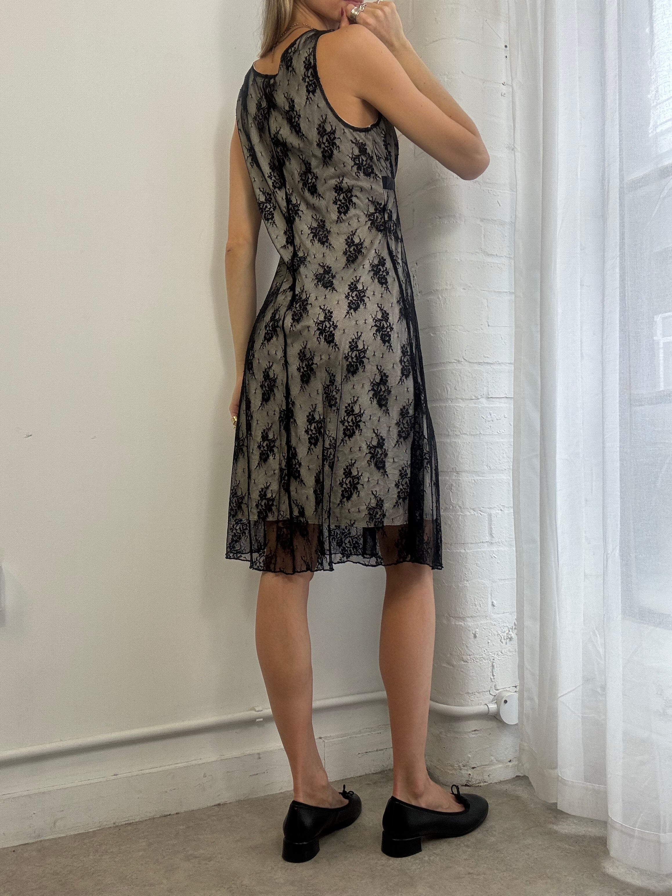 Vintage 90s Black Lace Midi Dress