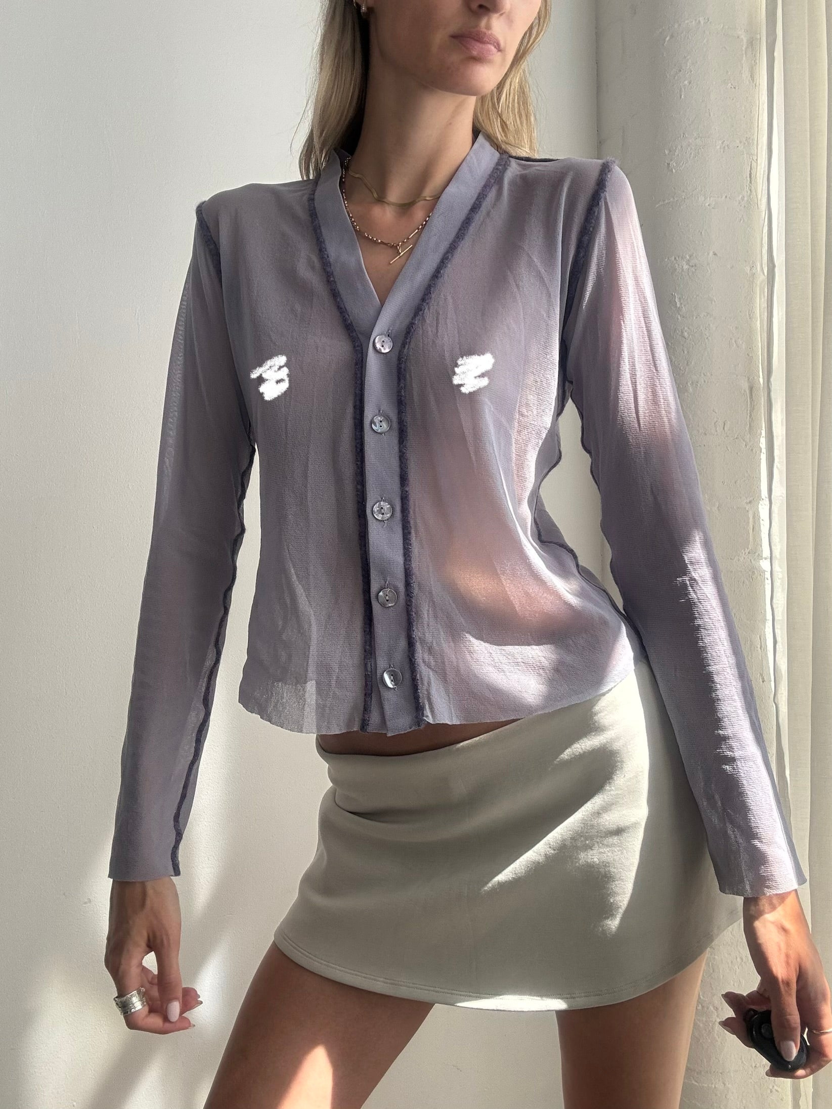 Jean Paul Gaultier Maille Sheer Lilac Mesh Y2K Cardigan Top - Size M