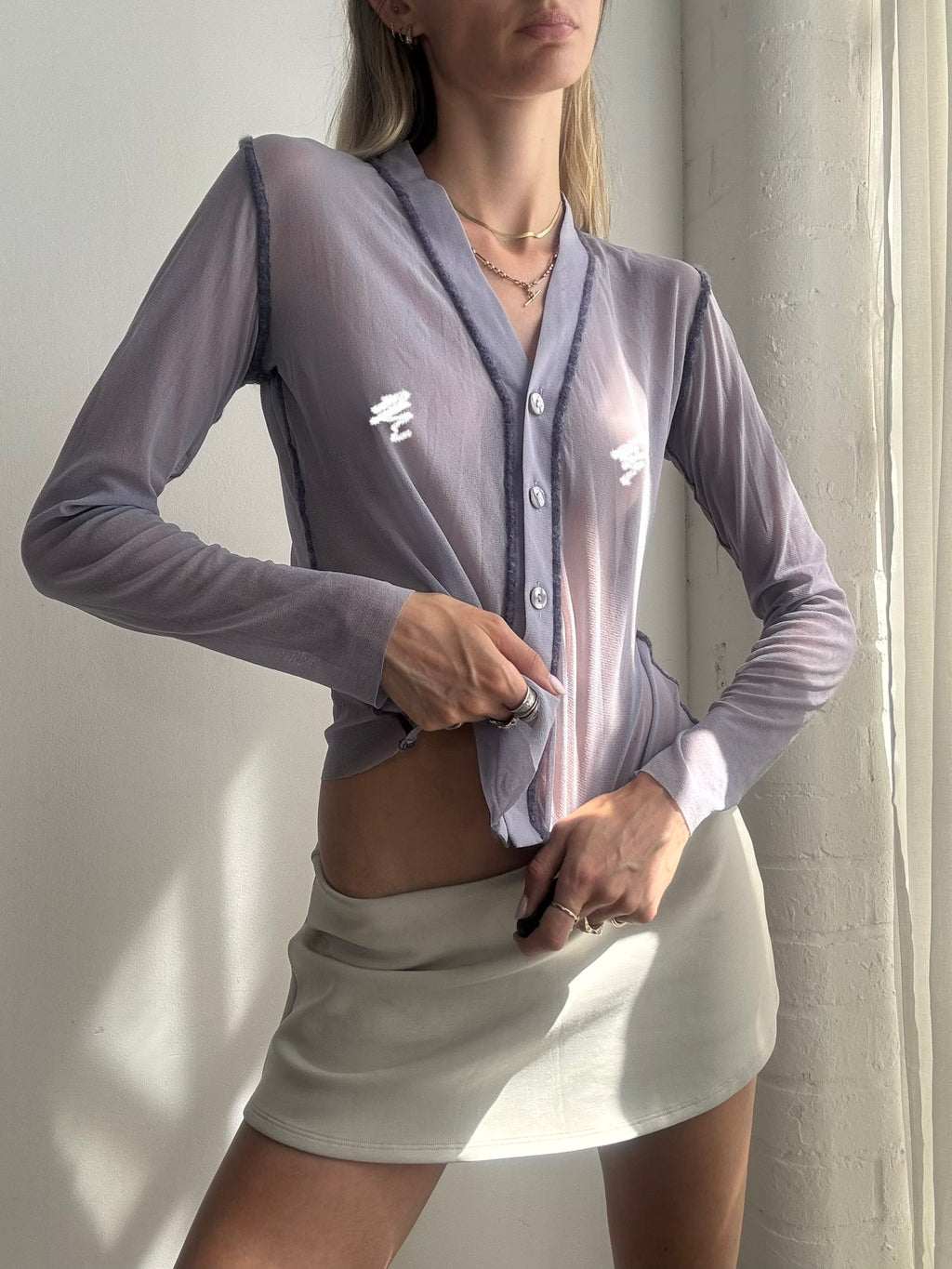 Jean Paul Gaultier Maille Sheer Lilac Mesh Y2K Cardigan Top - Size M