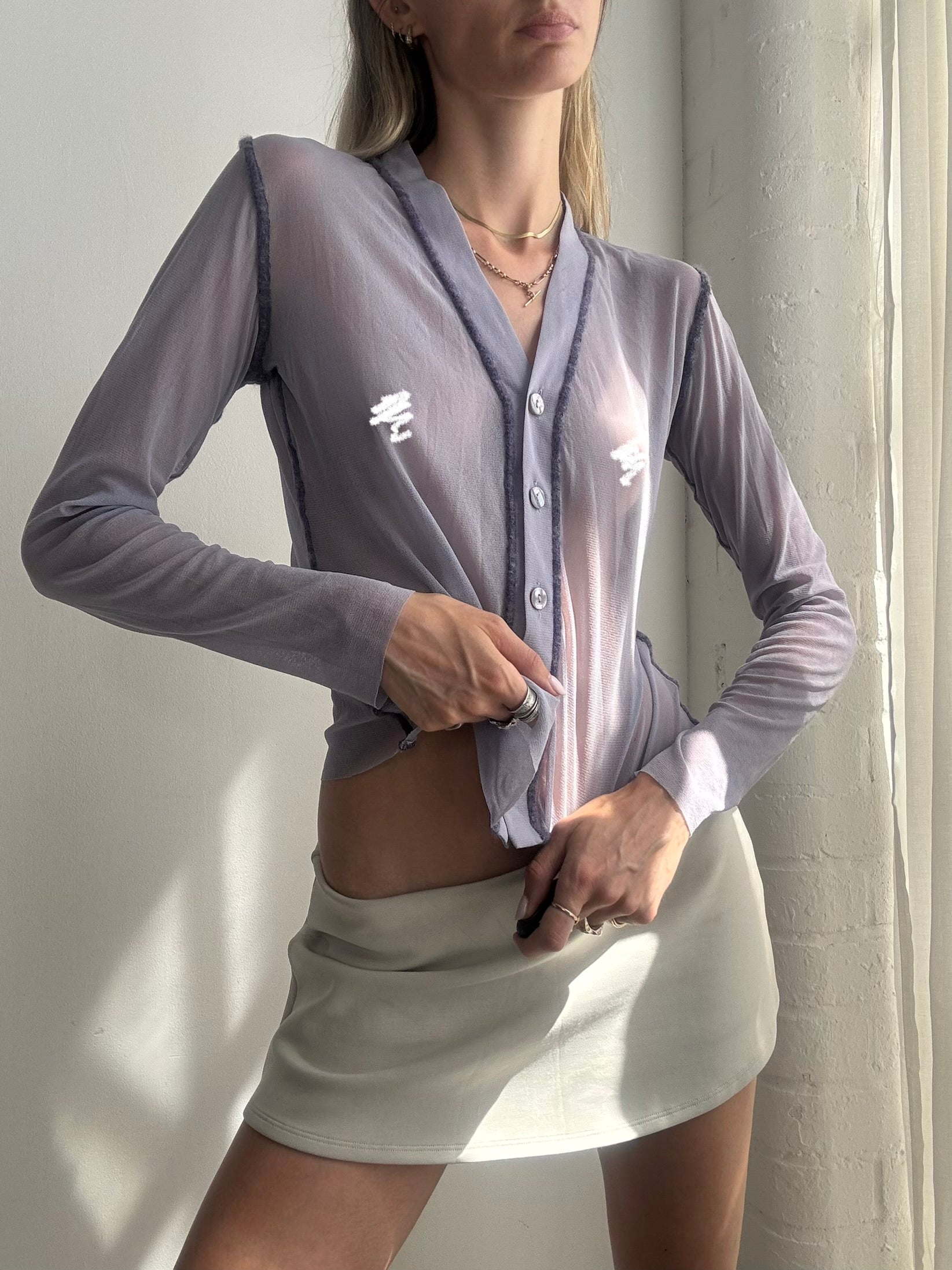 Jean Paul Gaultier Maille Sheer Lilac Mesh Y2K Cardigan Top - Size M