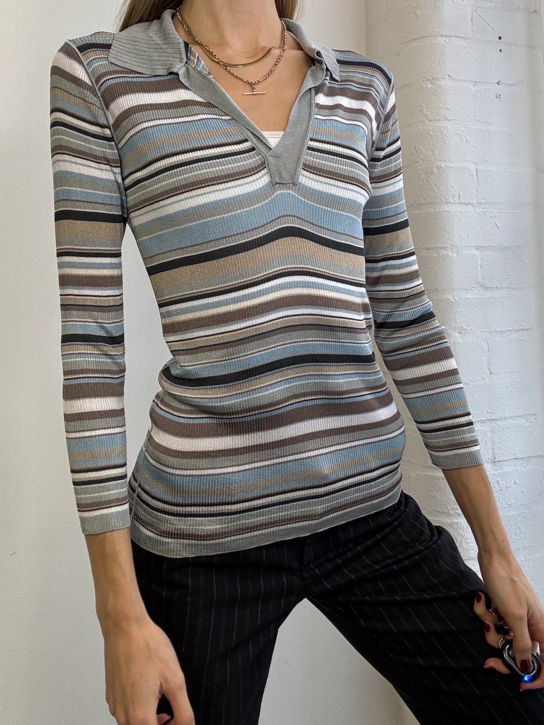 Vintage Dolce & Gabbana Stripe V Neck Top