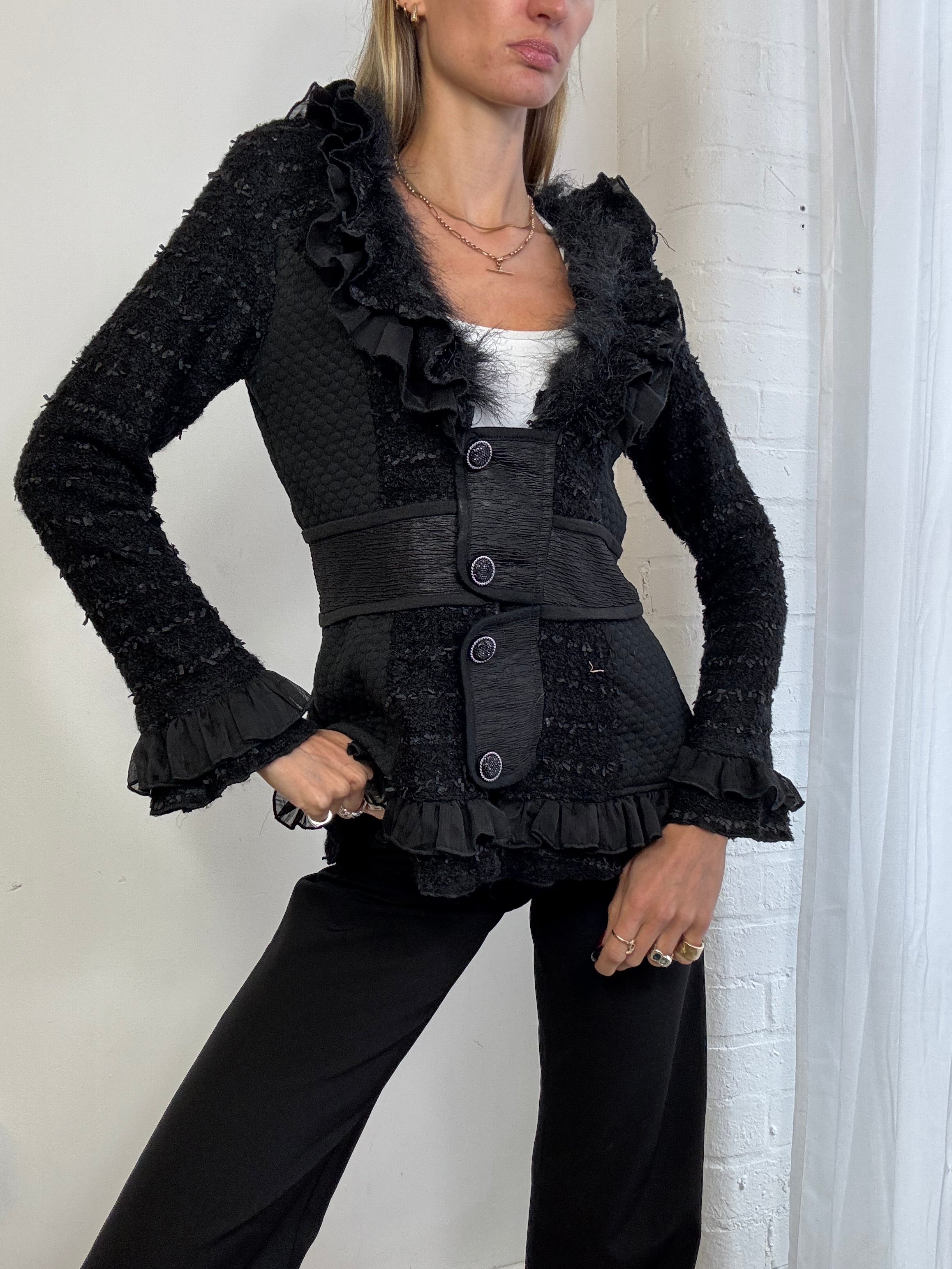 Vintage Y2K faux fur trim cardigan