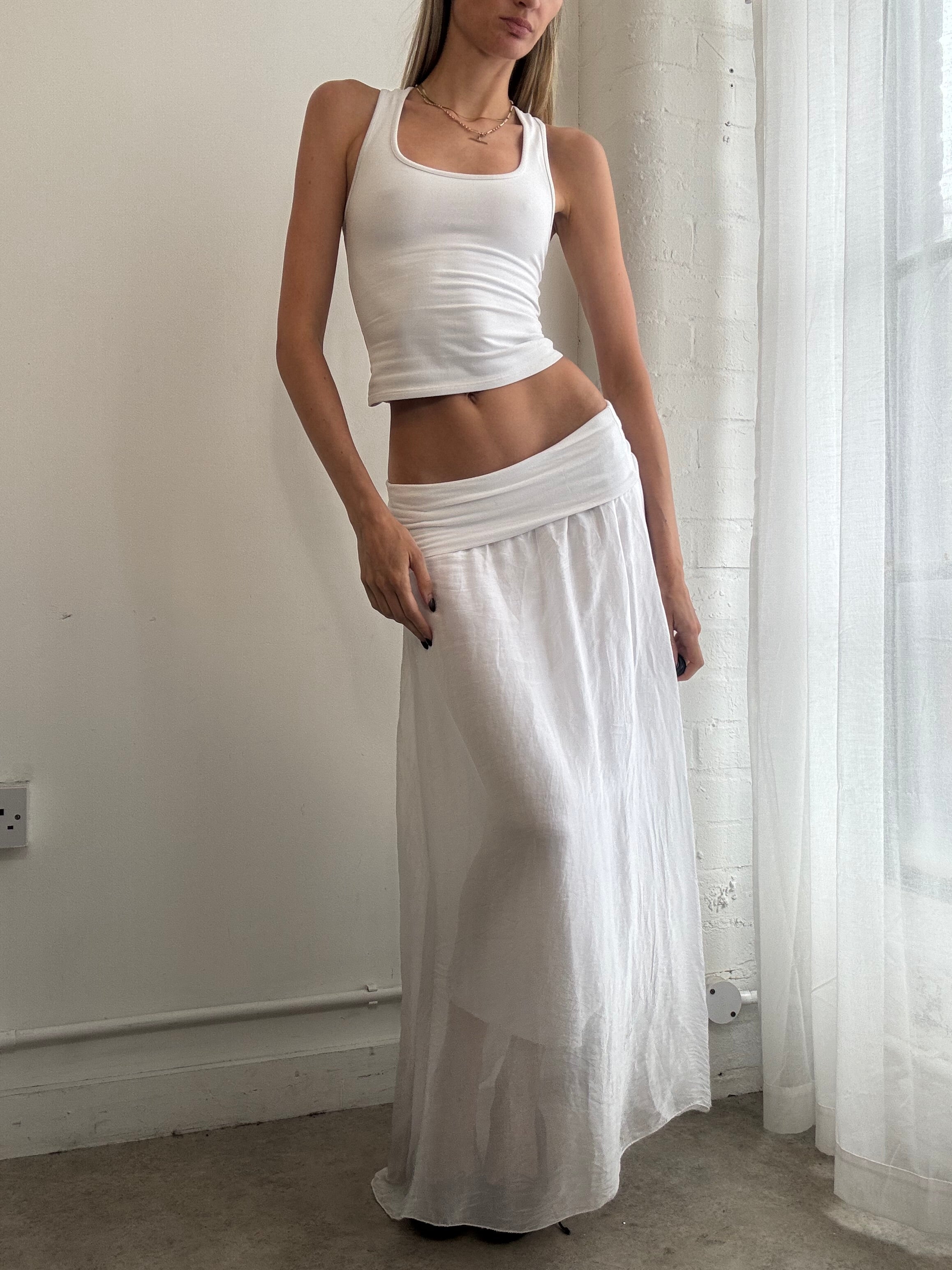 Vintage Y2K white boho maxi skirt - Size S/M