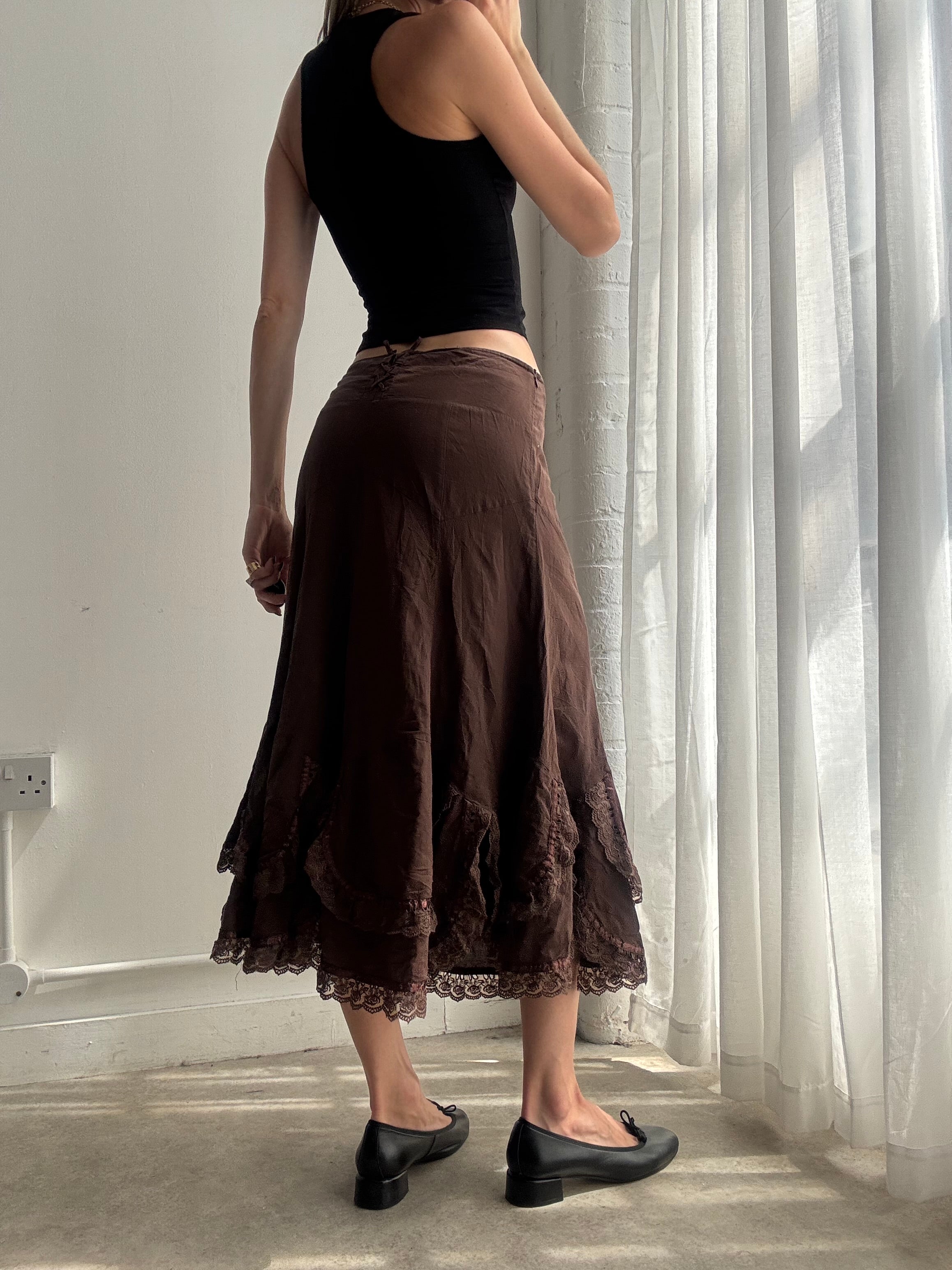 Vintage brown boho midi skirt - size M