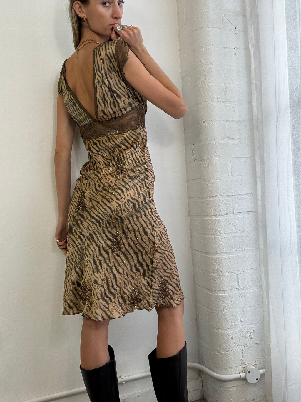 Vintage 90s animal print silk midi dress