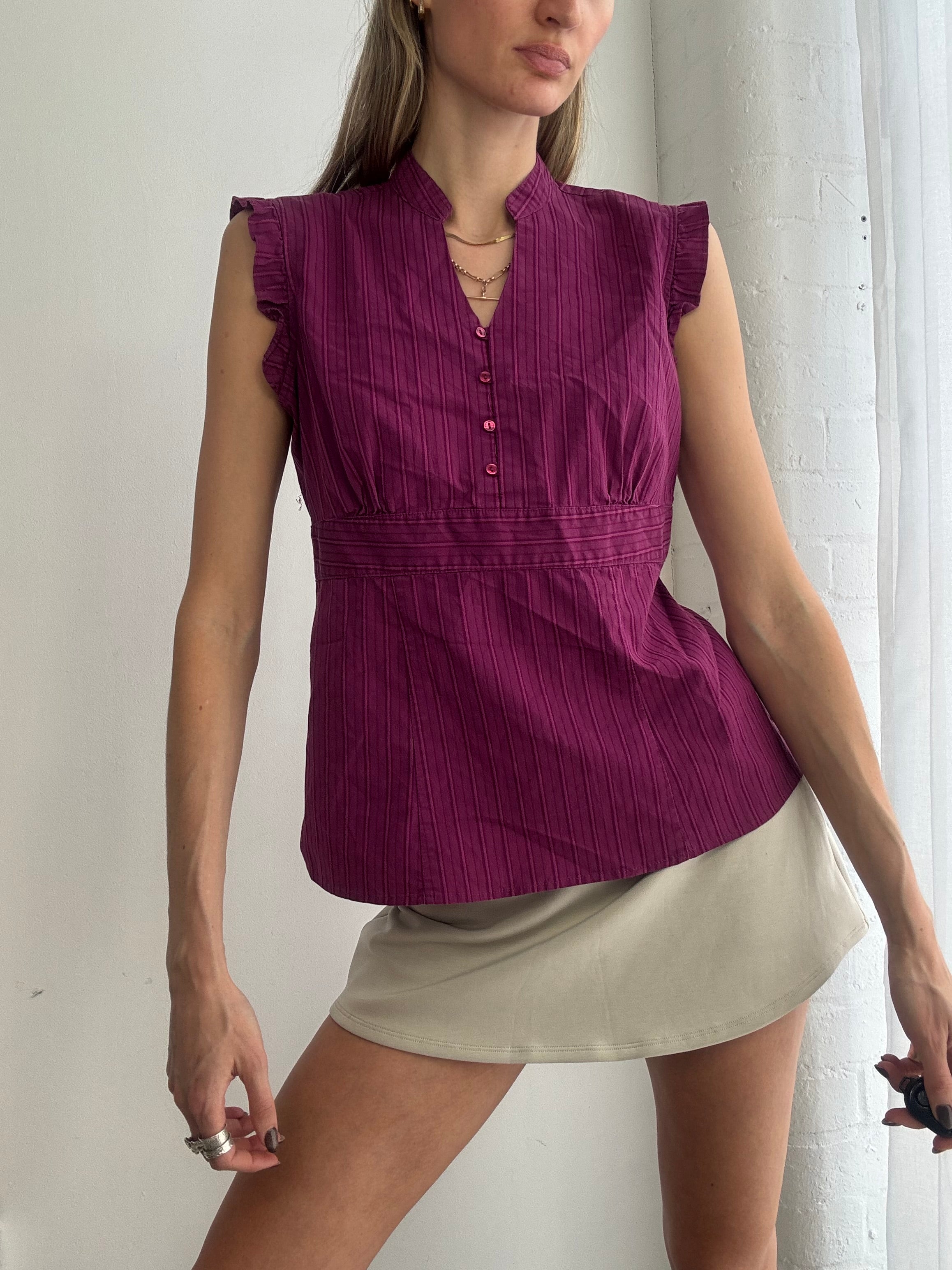 Vintage Y2K purple pinstripe sleeveless blouse - Size M