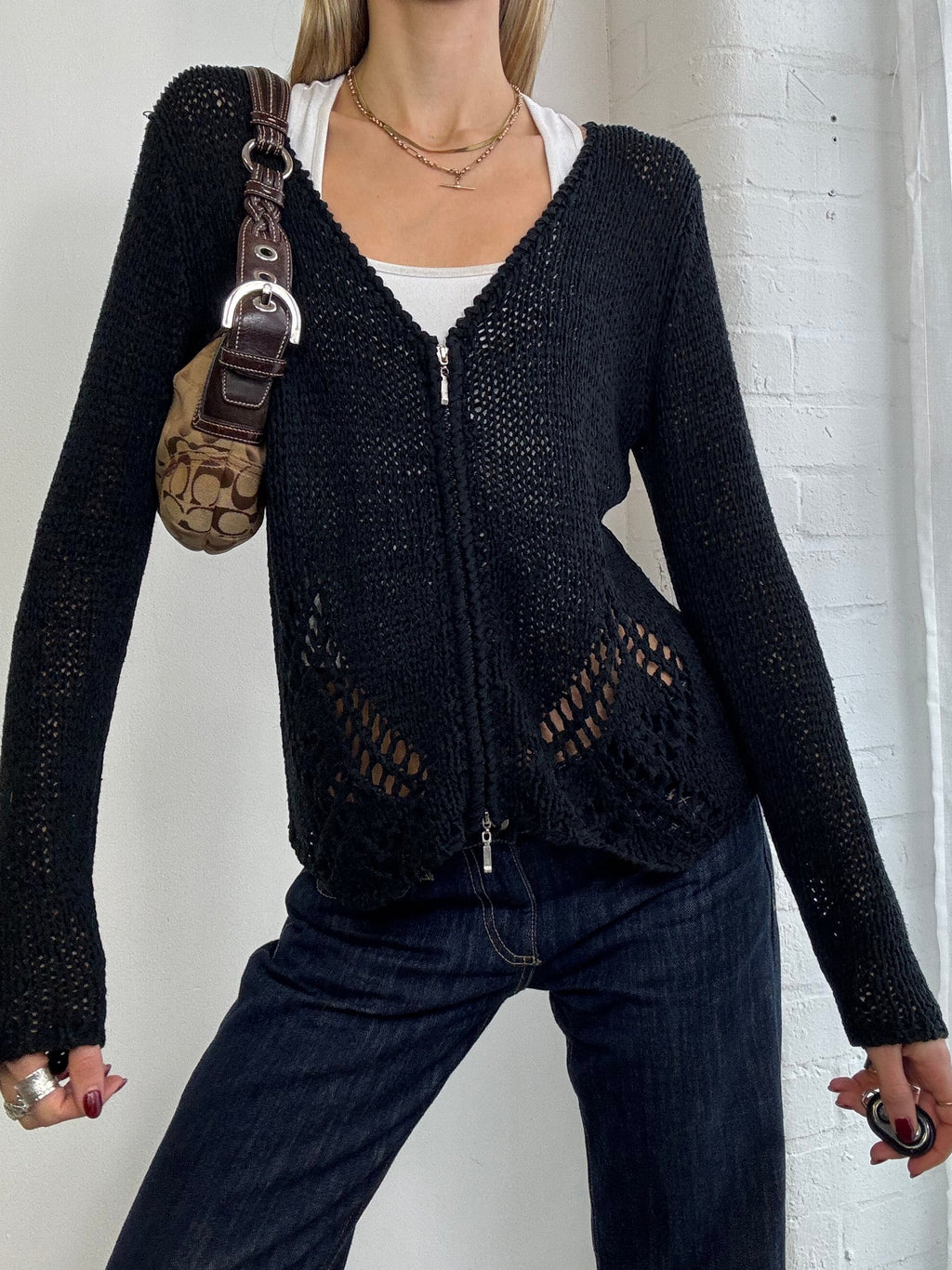 Vintage Y2K knitted dual zip cardigan