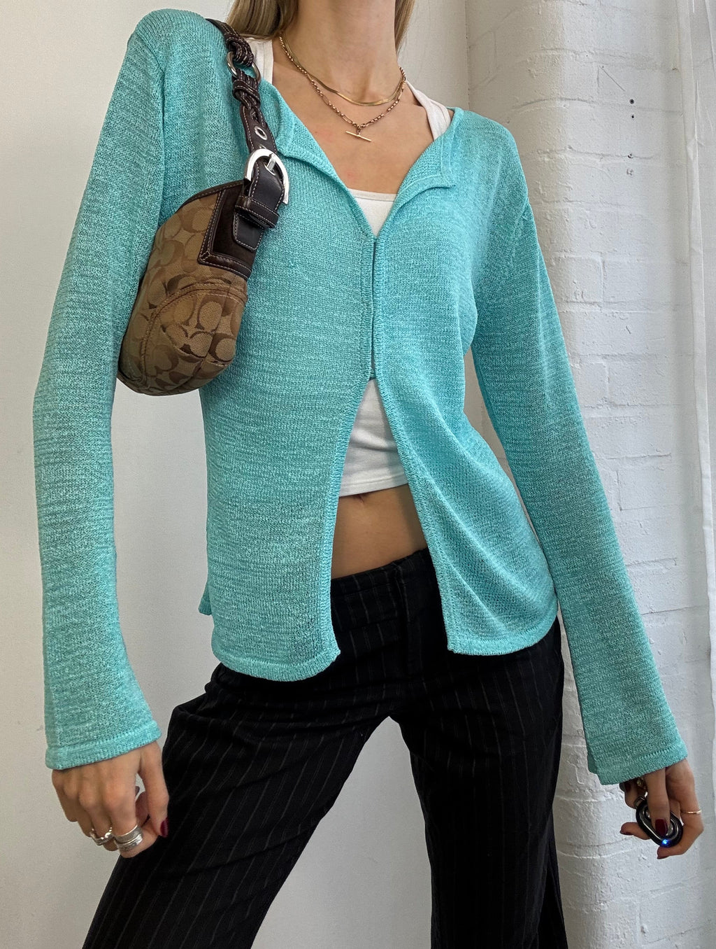 Vintage Y2K teal knitted cardigan