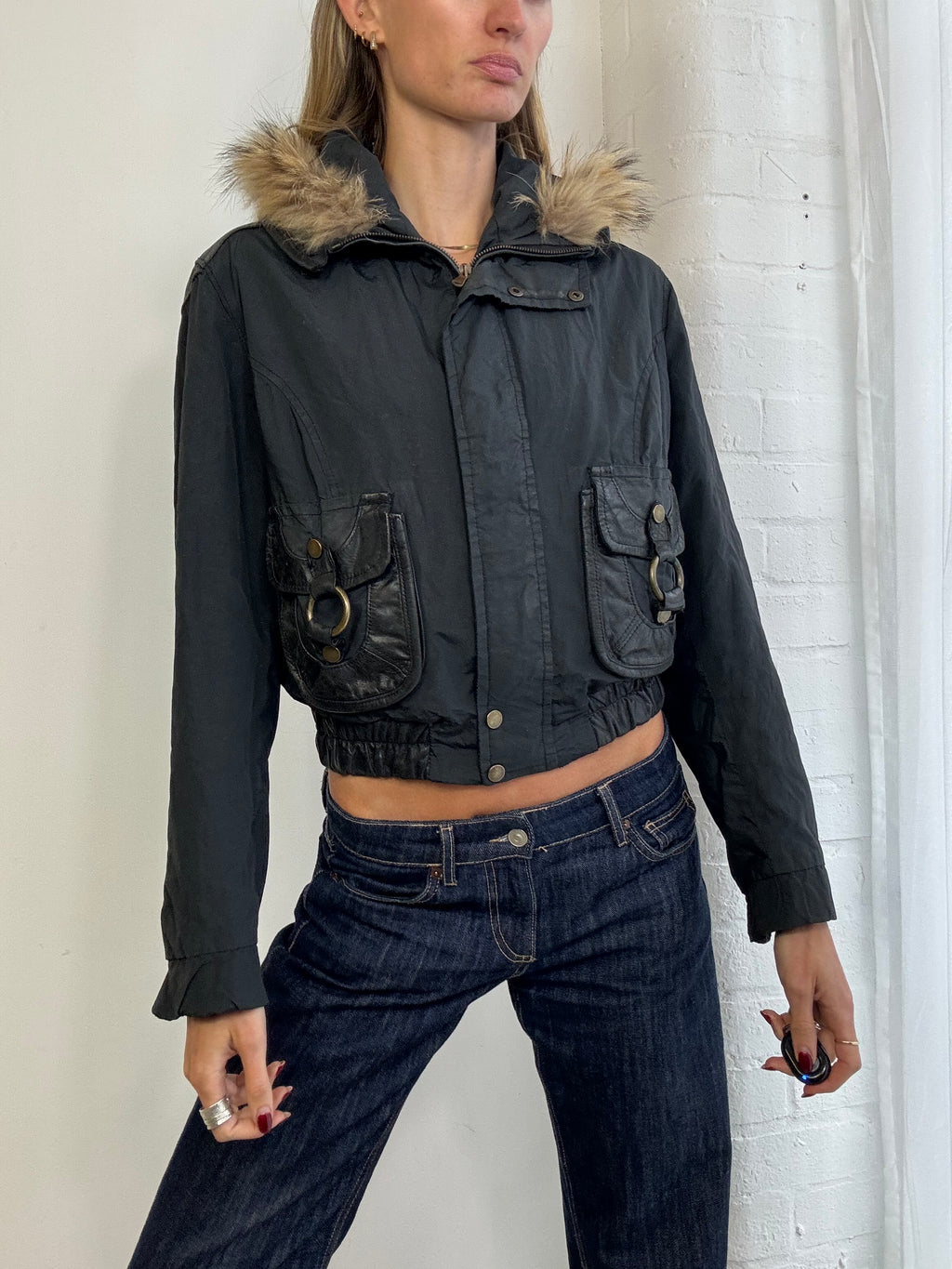 Vintage Y2K hooded bomber jacket