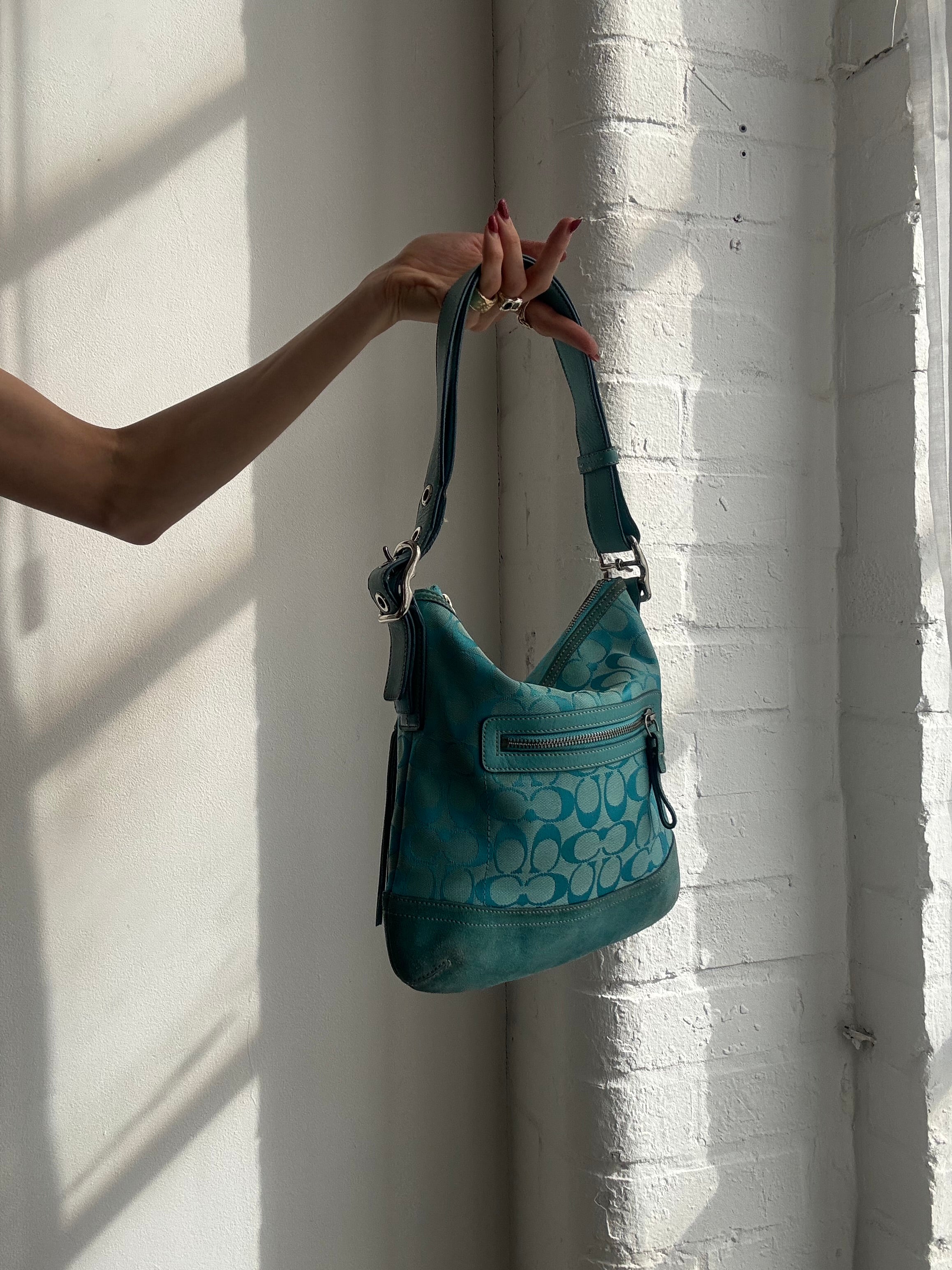 Vintage Y2K Coach turquoise monogram shoulder bag