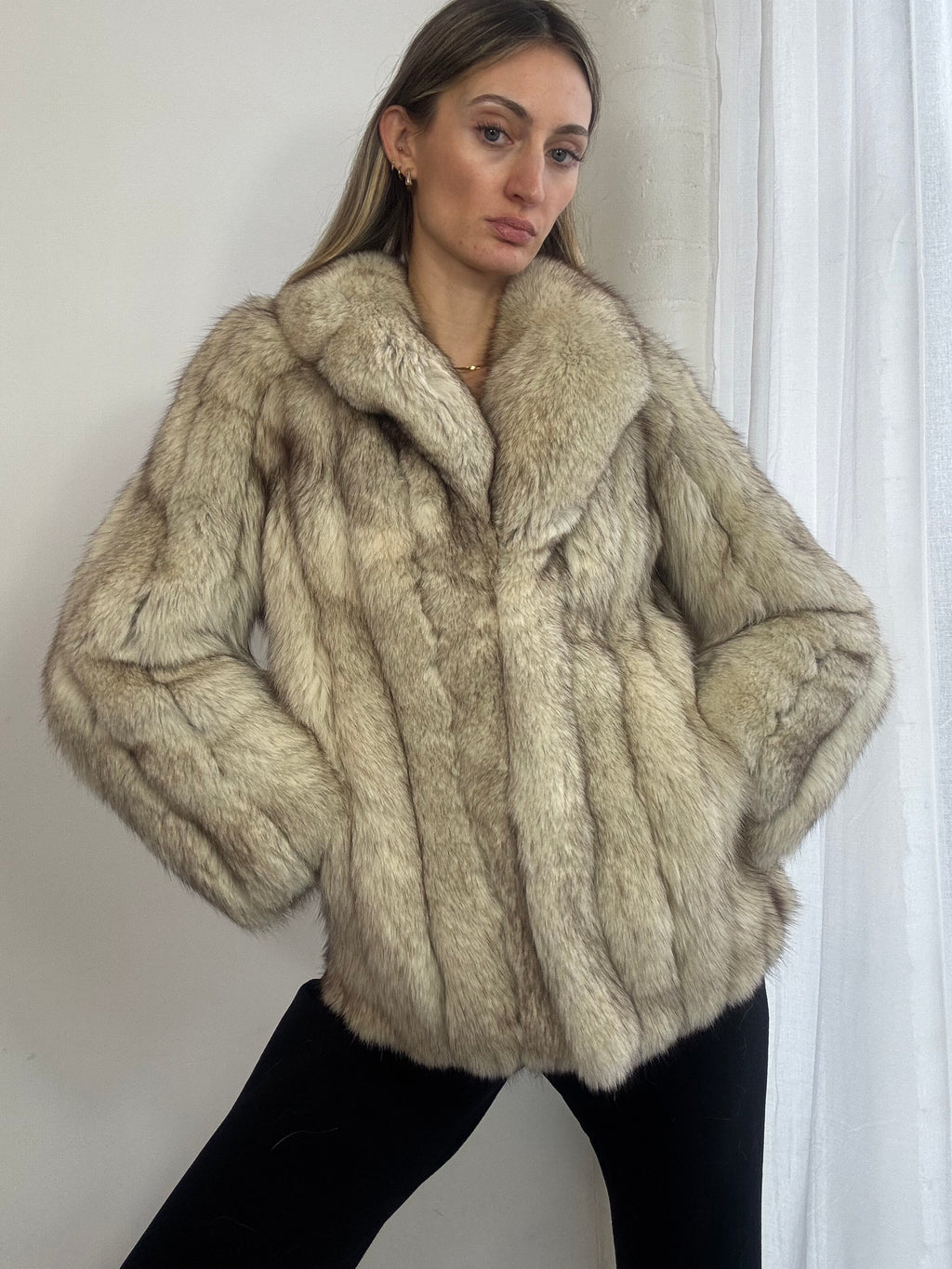 Vintage 90s plush fox fur coat