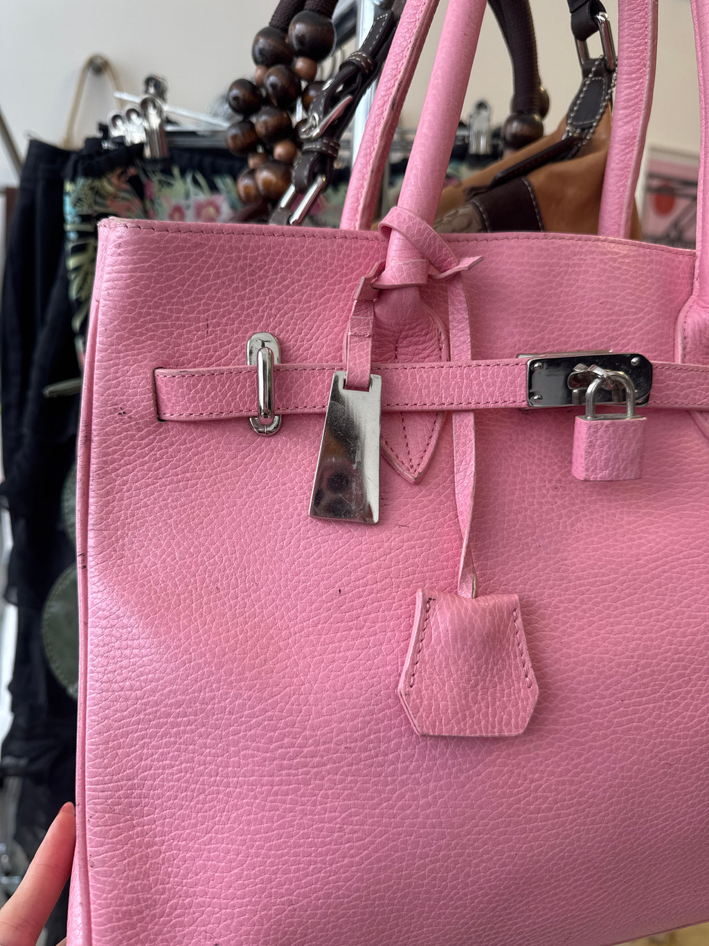 Vintage Y2K Pink Leather Firkin Tote Bag