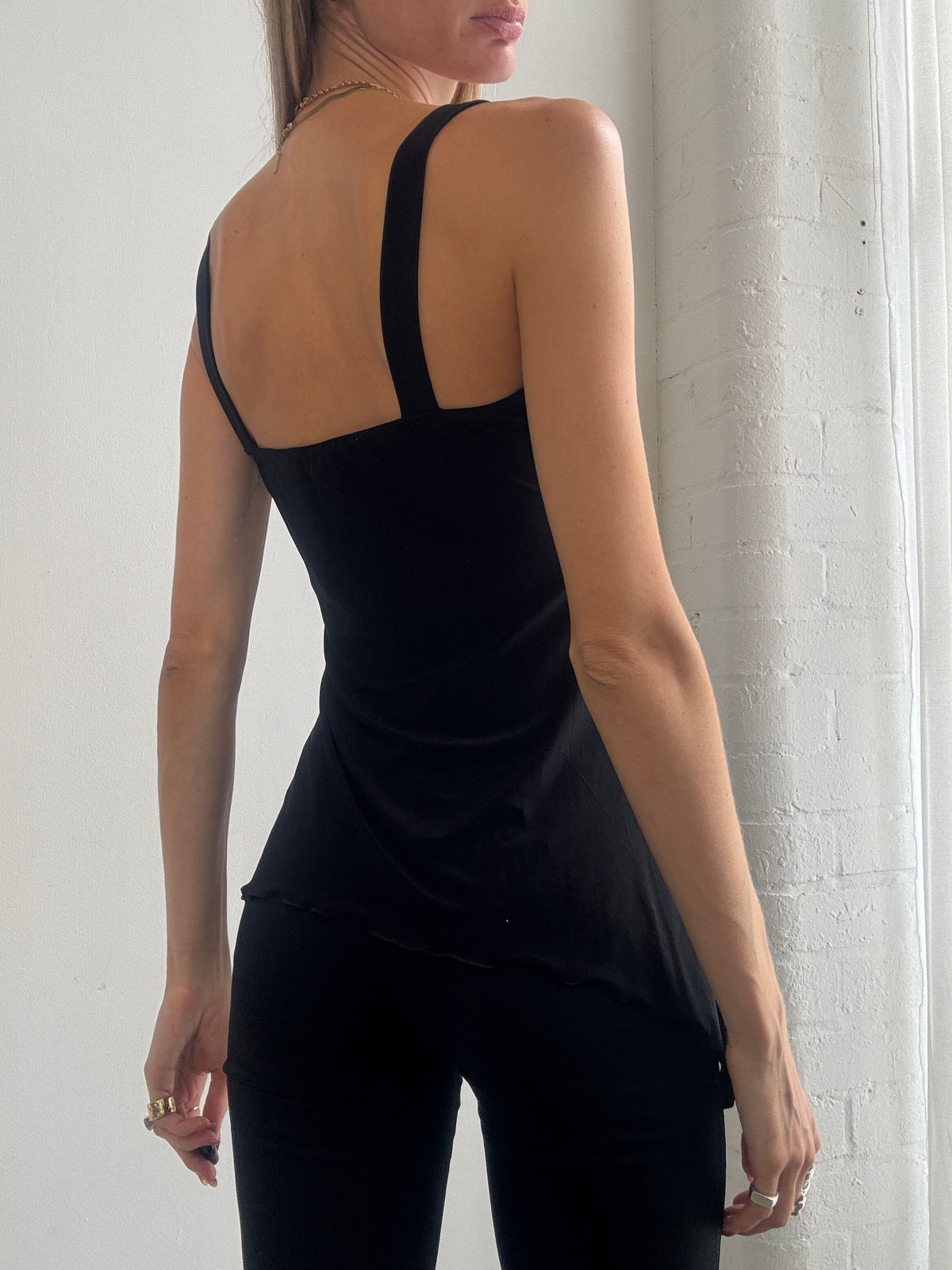 Vintage Y2K Black Handkerchief Hem Cami Top - Size S