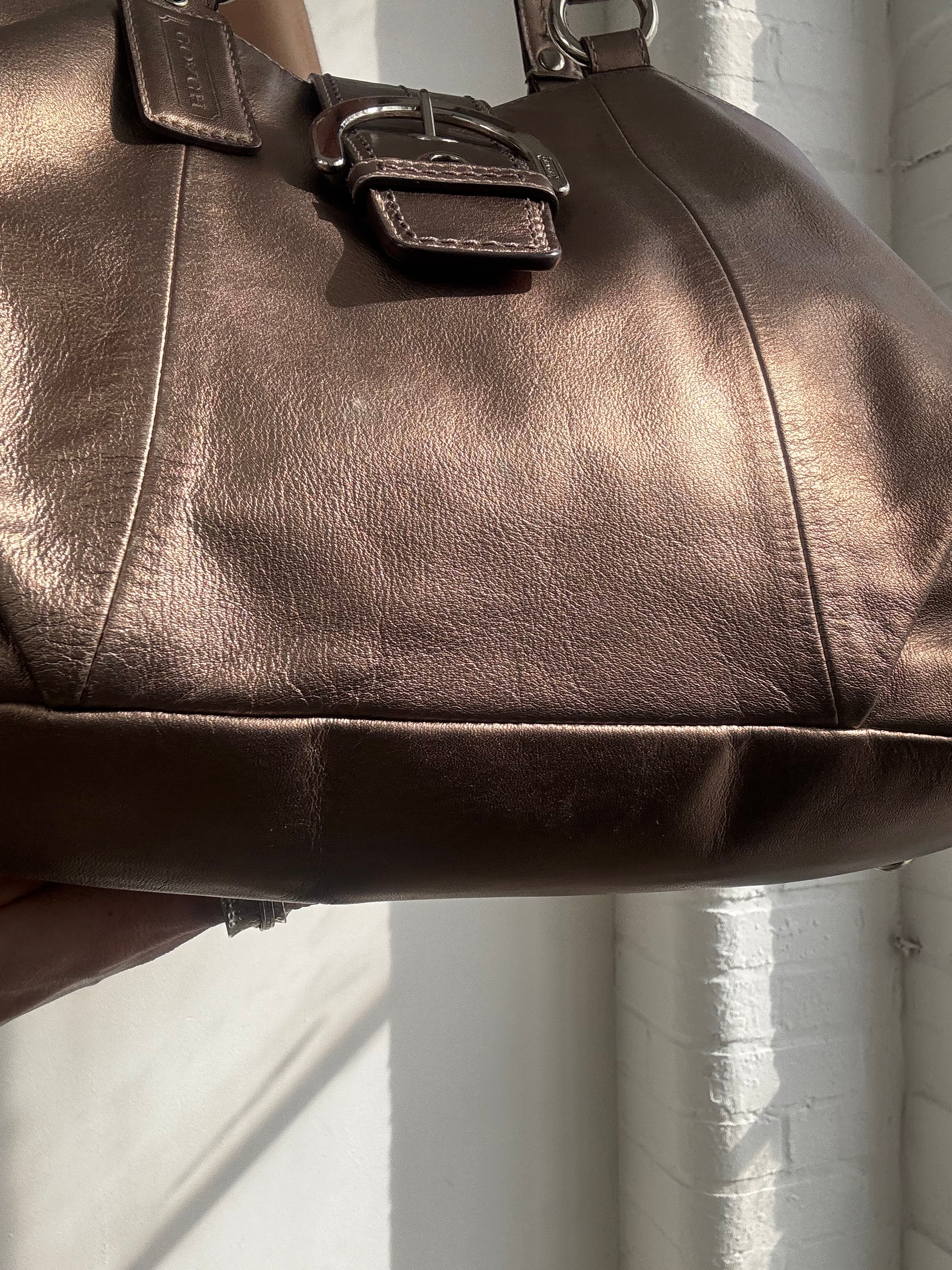 Vintage Y2K coach metallic bronze leather shoulder bag buckle