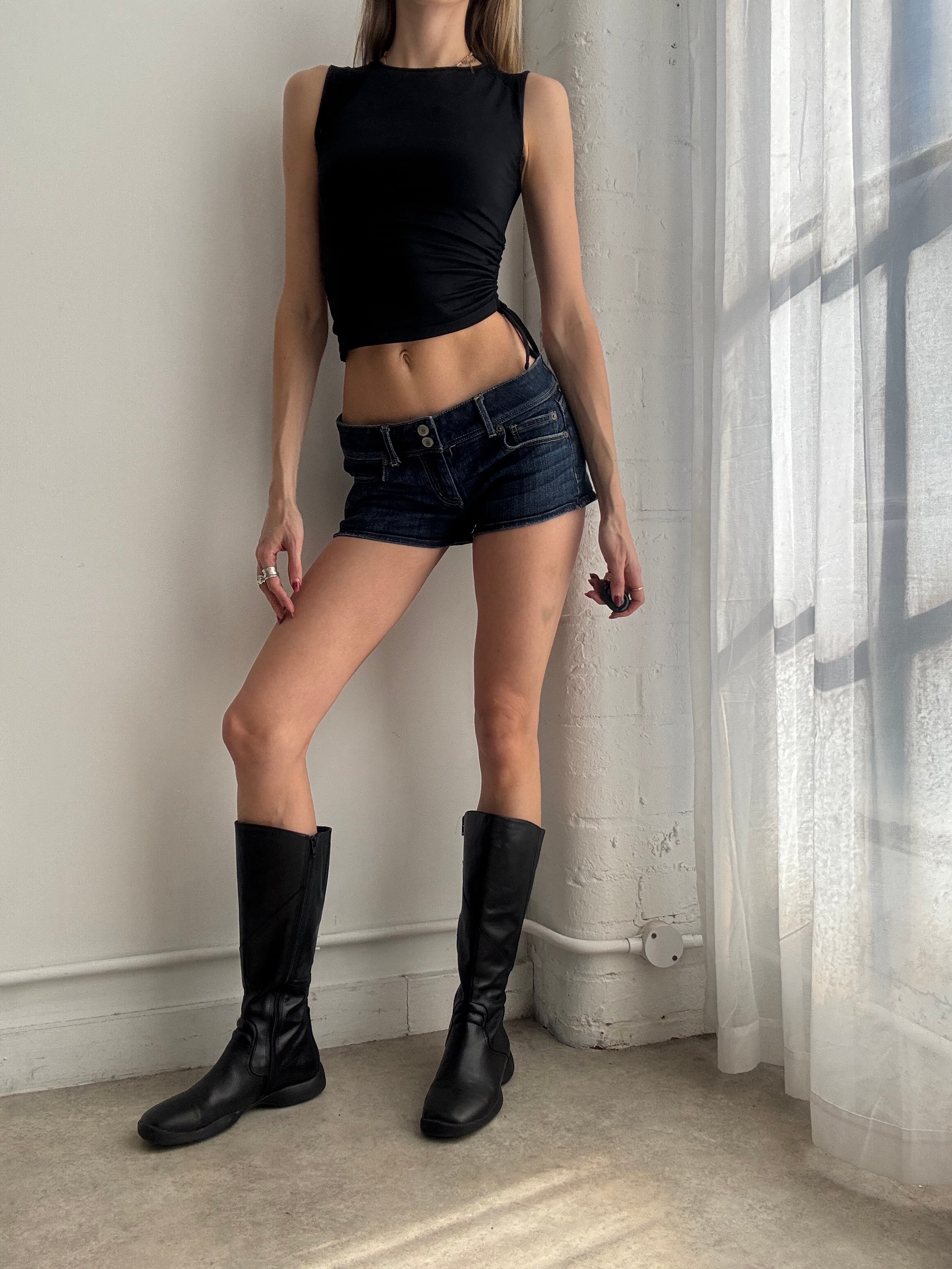 Vintage Y2K navy blue denim mini shorts