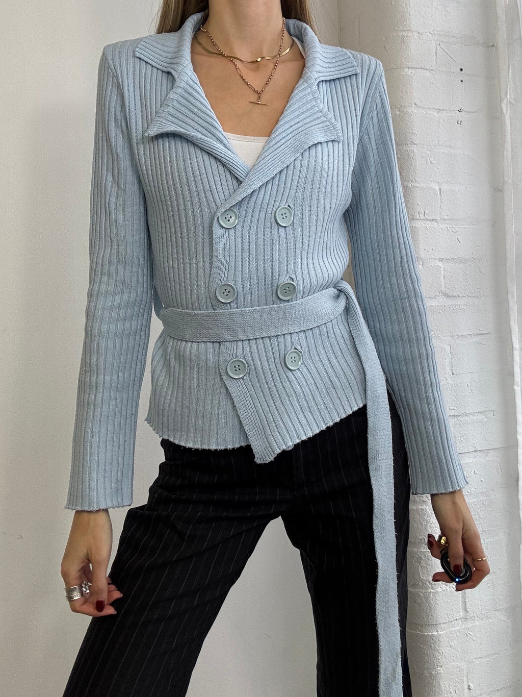 Vintage Y2K baby blue double breasted cardigan